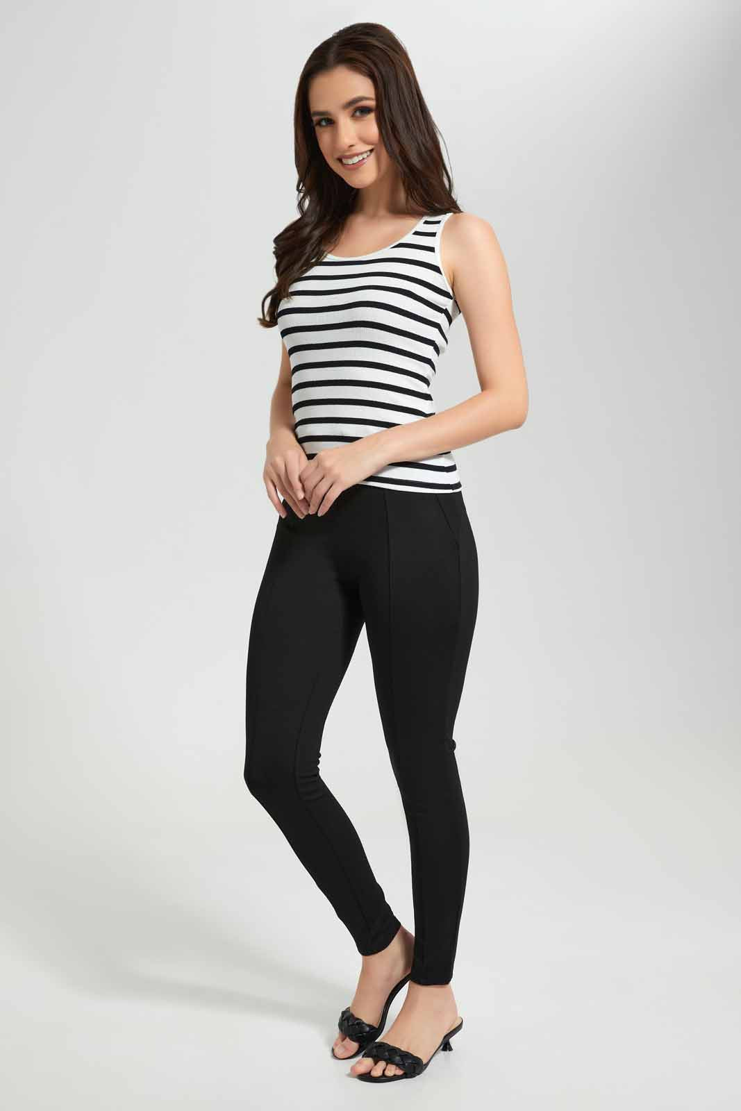 Redtag-Black-Pleated-Pontie-Legging-With-Button-Details-Category:Jeggings,-Colour:Black,-Deals:New-In,-Filter:Women's-Clothing,-New-In-Women-APL,-Non-Sale,-Section:Women,-W22O,-Women-Jeggings-Women's-