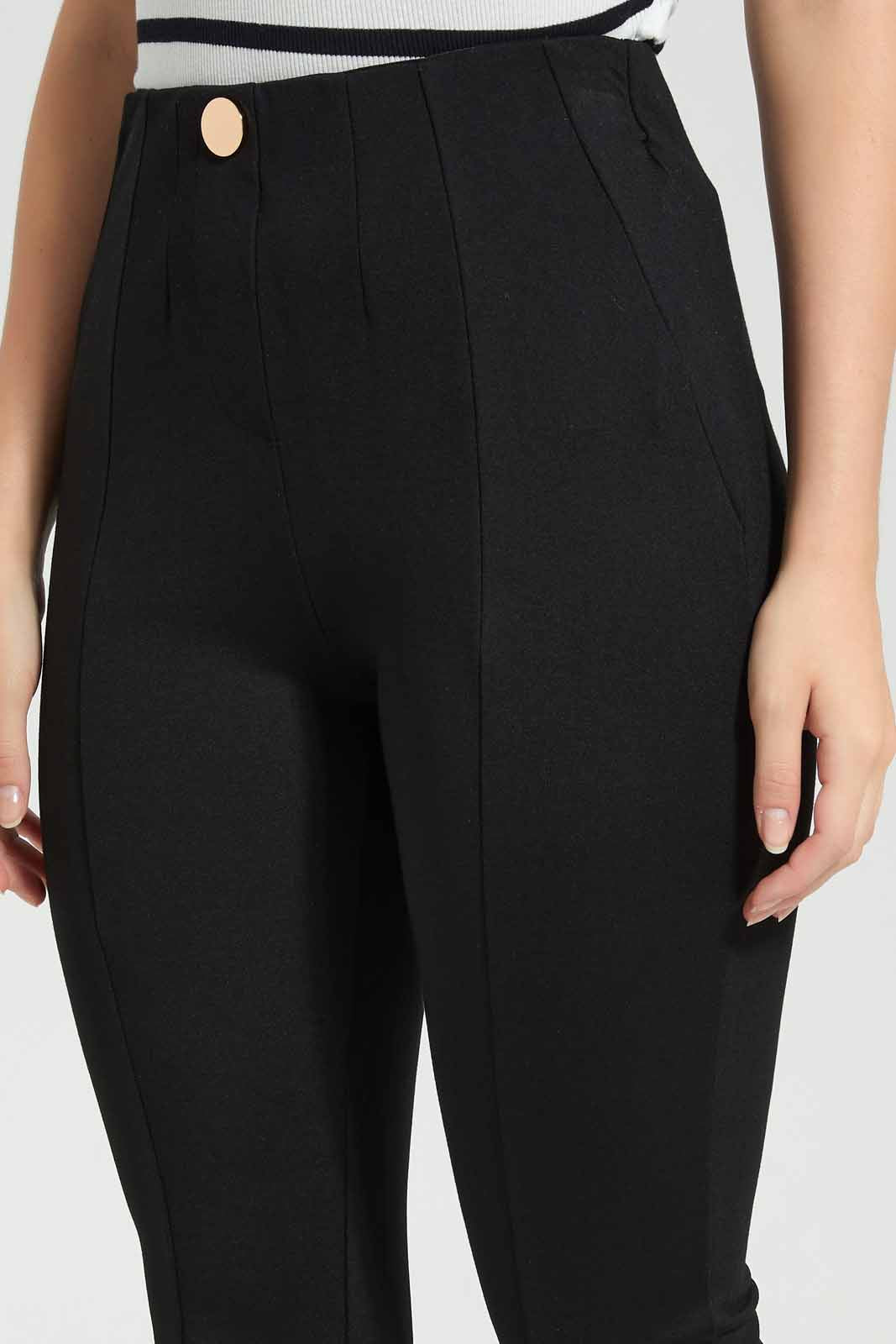 Redtag-Black-Pleated-Pontie-Legging-With-Button-Details-Category:Jeggings,-Colour:Black,-Deals:New-In,-Filter:Women's-Clothing,-New-In-Women-APL,-Non-Sale,-Section:Women,-W22O,-Women-Jeggings-Women's-