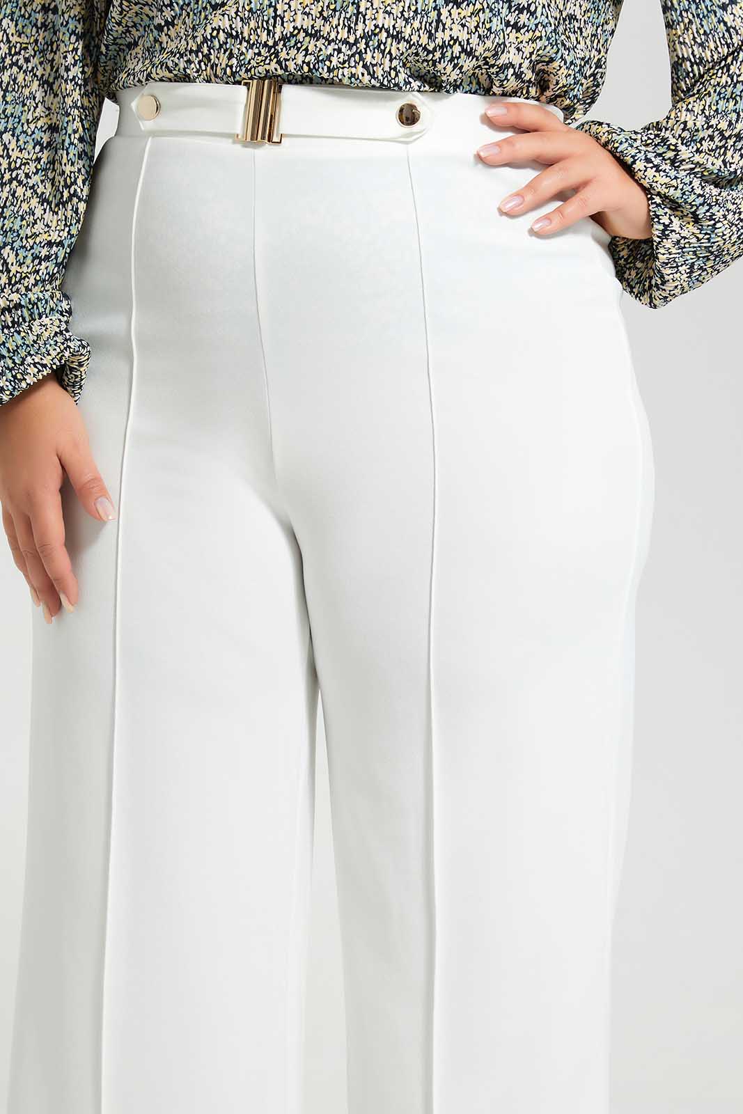 Redtag-White-Buckle-Detail-Wide-Leg-Trouser-Category:Trousers,-Colour:White,-Deals:New-In,-Filter:Plus-Size,-LDP-Trousers,-New-In-LDP-APL,-Non-Sale,-Section:Women,-W22O-Women's-