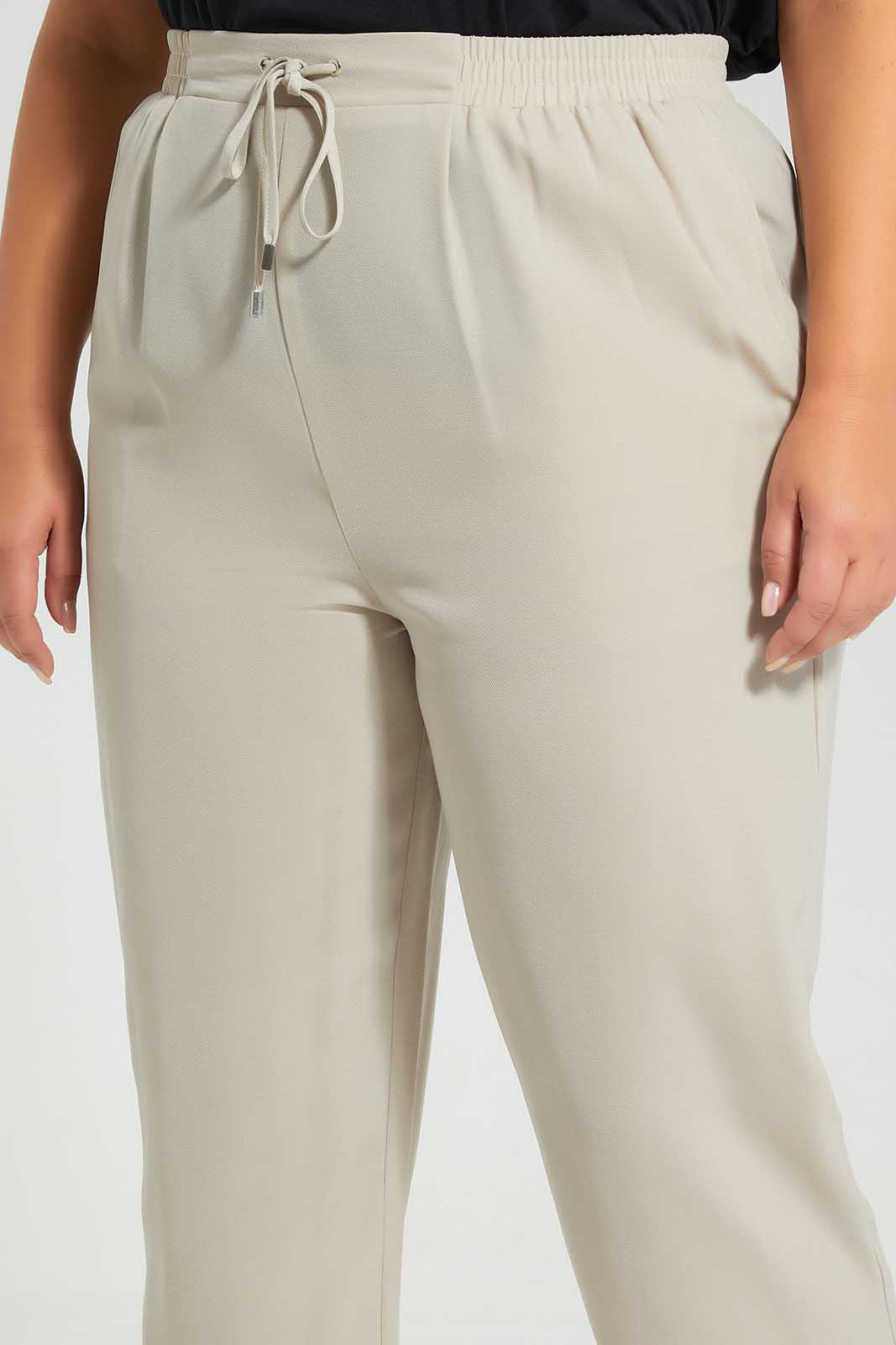 Redtag-Beige-Tapered-Elasticated-Waist-Pants-Category:Trousers,-Colour:Beige,-Deals:New-In,-Filter:Plus-Size,-LDP-Trousers,-New-In-LDP-APL,-Non-Sale,-Section:Women,-W22O-Women's-