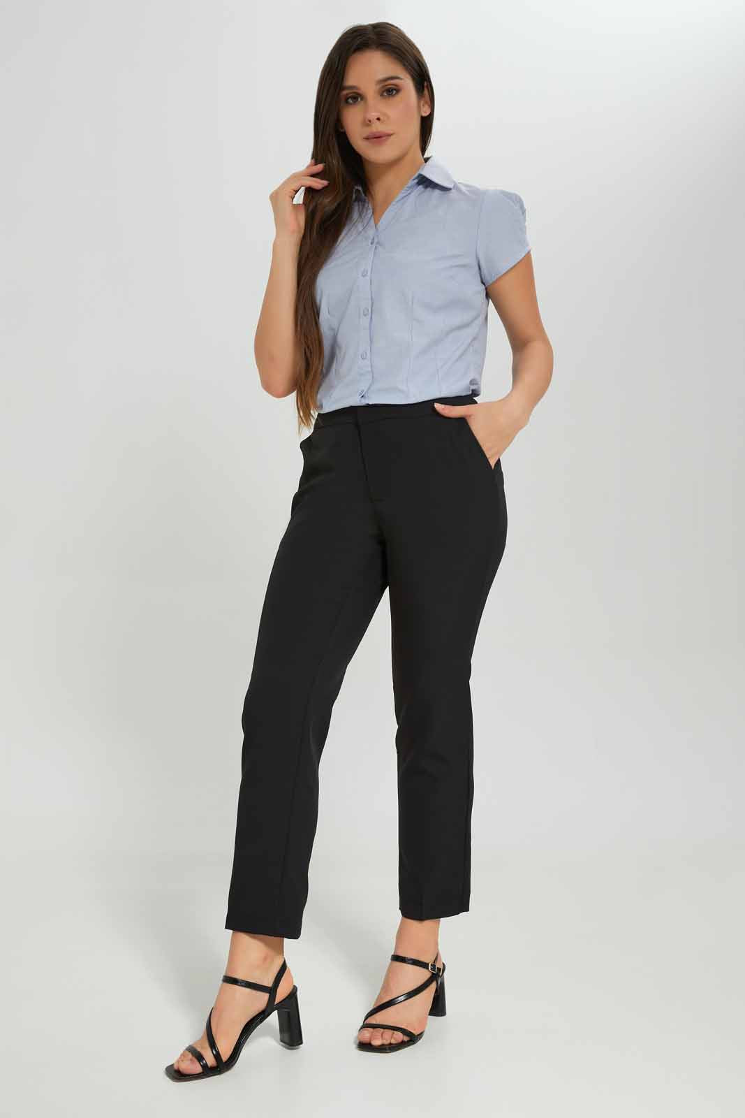 Redtag-Pale-Blue-Short-Sleeve-Formal-Shirt-Category:Blouses,-Colour:Blue,-Deals:New-In,-Dept:Ladieswear,-Filter:Women's-Clothing,-New-In-Women-APL,-Non-Sale,-Section:Women,-W22O,-Women-Blouses-Women's-
