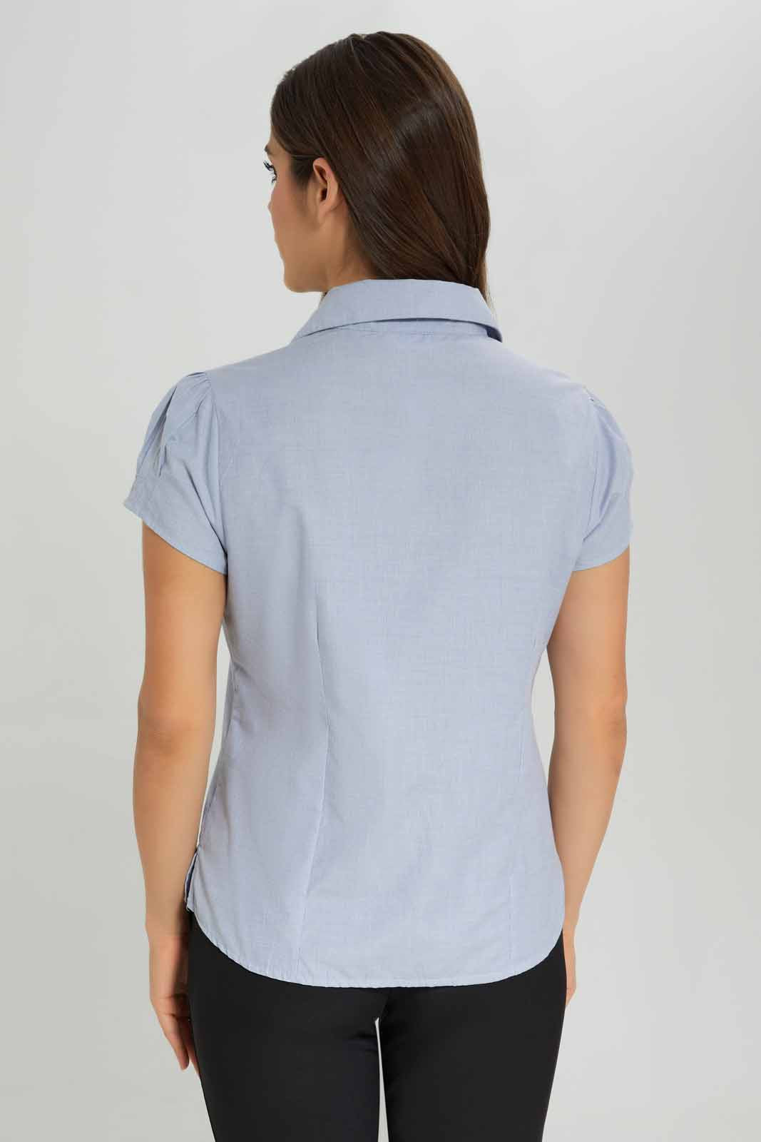Redtag-Pale-Blue-Short-Sleeve-Formal-Shirt-Category:Blouses,-Colour:Blue,-Deals:New-In,-Dept:Ladieswear,-Filter:Women's-Clothing,-New-In-Women-APL,-Non-Sale,-Section:Women,-W22O,-Women-Blouses-Women's-