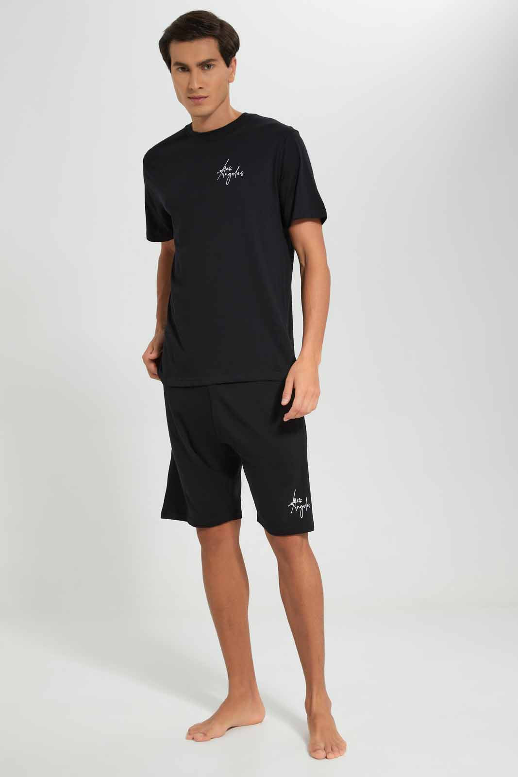 Redtag-Black-Pyjama-Short-Set-With-Logo-Category:Pyjama-Sets,-Colour:Black,-Deals:New-In,-Filter:Men's-Clothing,-Men-Pyjama-Sets,-New-In-Men-APL,-Non-Sale,-Section:Men,-W22O-Men's-