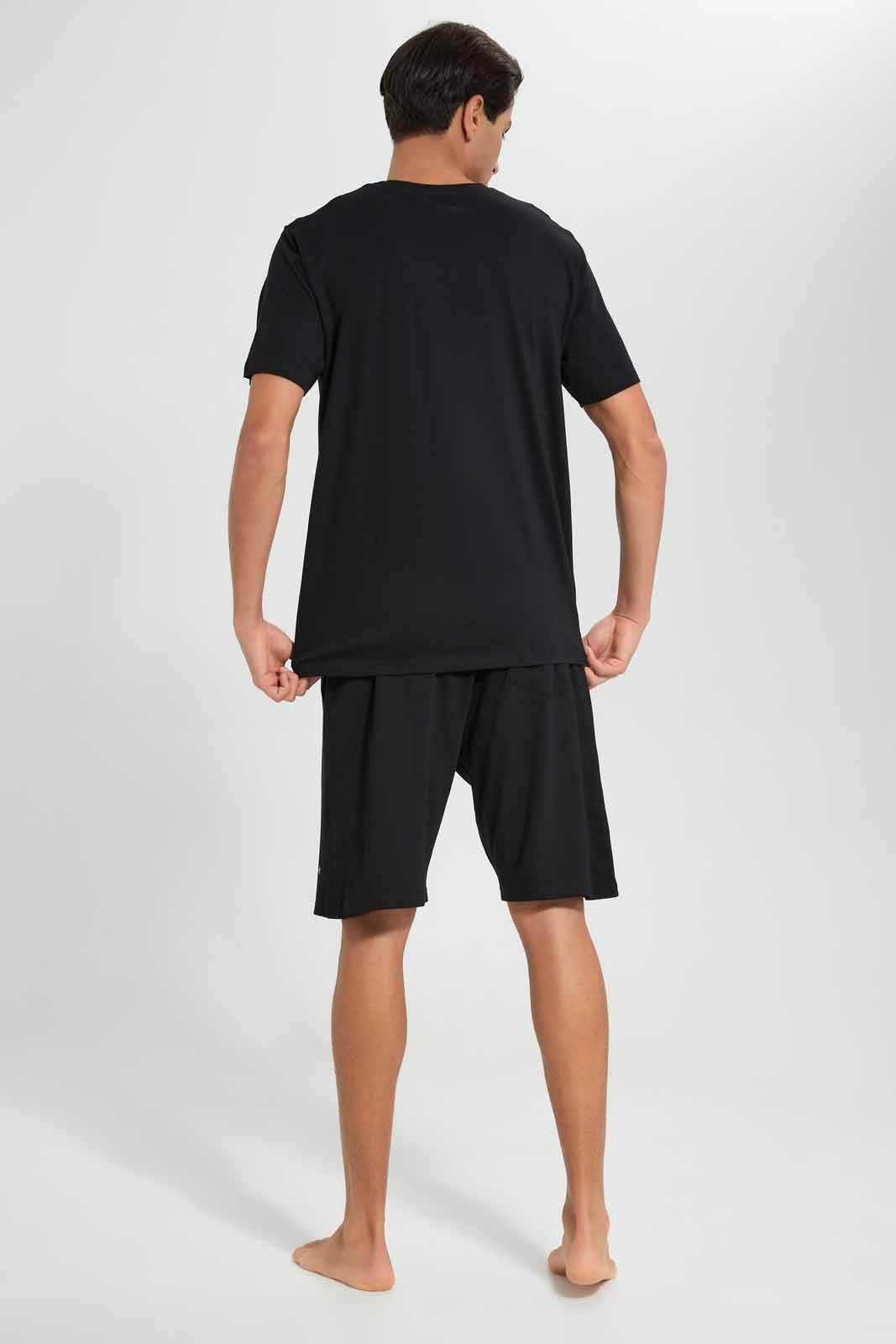 Redtag-Black-Pyjama-Short-Set-With-Logo-Category:Pyjama-Sets,-Colour:Black,-Deals:New-In,-Filter:Men's-Clothing,-Men-Pyjama-Sets,-New-In-Men-APL,-Non-Sale,-Section:Men,-W22O-Men's-