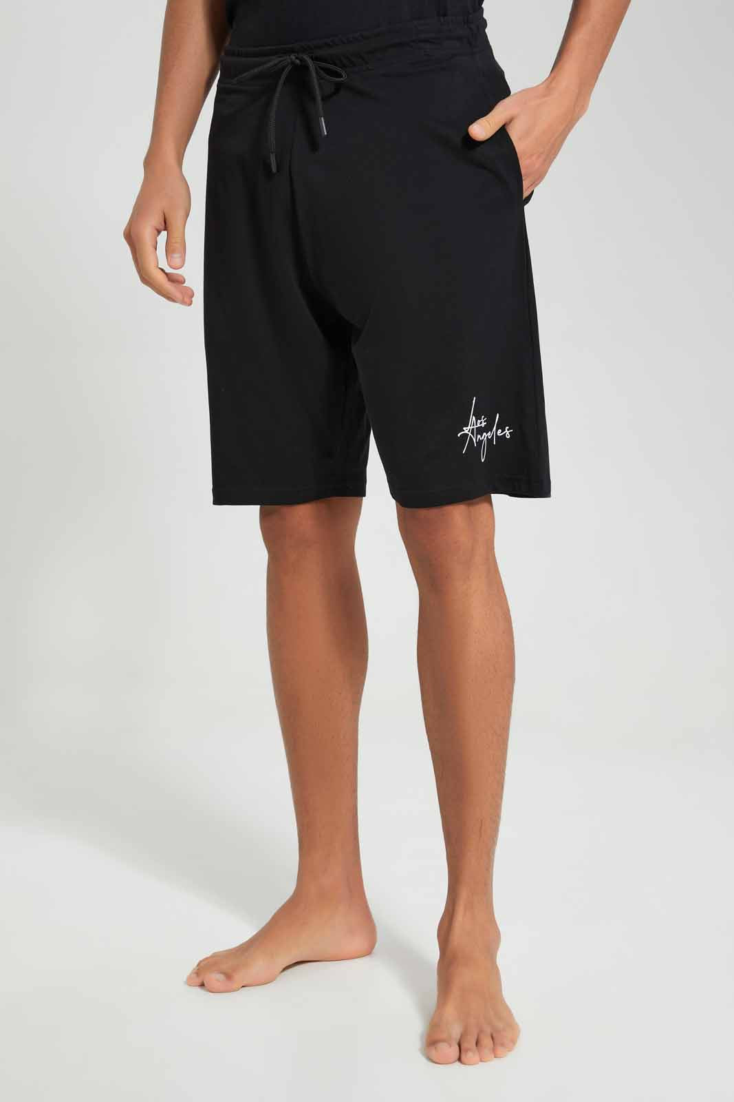 Redtag-Black-Pyjama-Short-Set-With-Logo-Category:Pyjama-Sets,-Colour:Black,-Deals:New-In,-Filter:Men's-Clothing,-Men-Pyjama-Sets,-New-In-Men-APL,-Non-Sale,-Section:Men,-W22O-Men's-