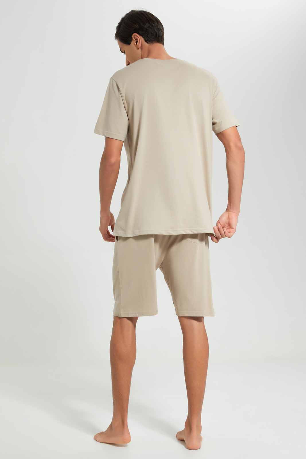 Redtag-Beige-Pyjama-Short-Set-With-Logo-Category:Pyjama-Sets,-Colour:Beige,-Deals:New-In,-Filter:Men's-Clothing,-Men-Pyjama-Sets,-New-In-Men-APL,-Non-Sale,-Section:Men,-W22O-Men's-