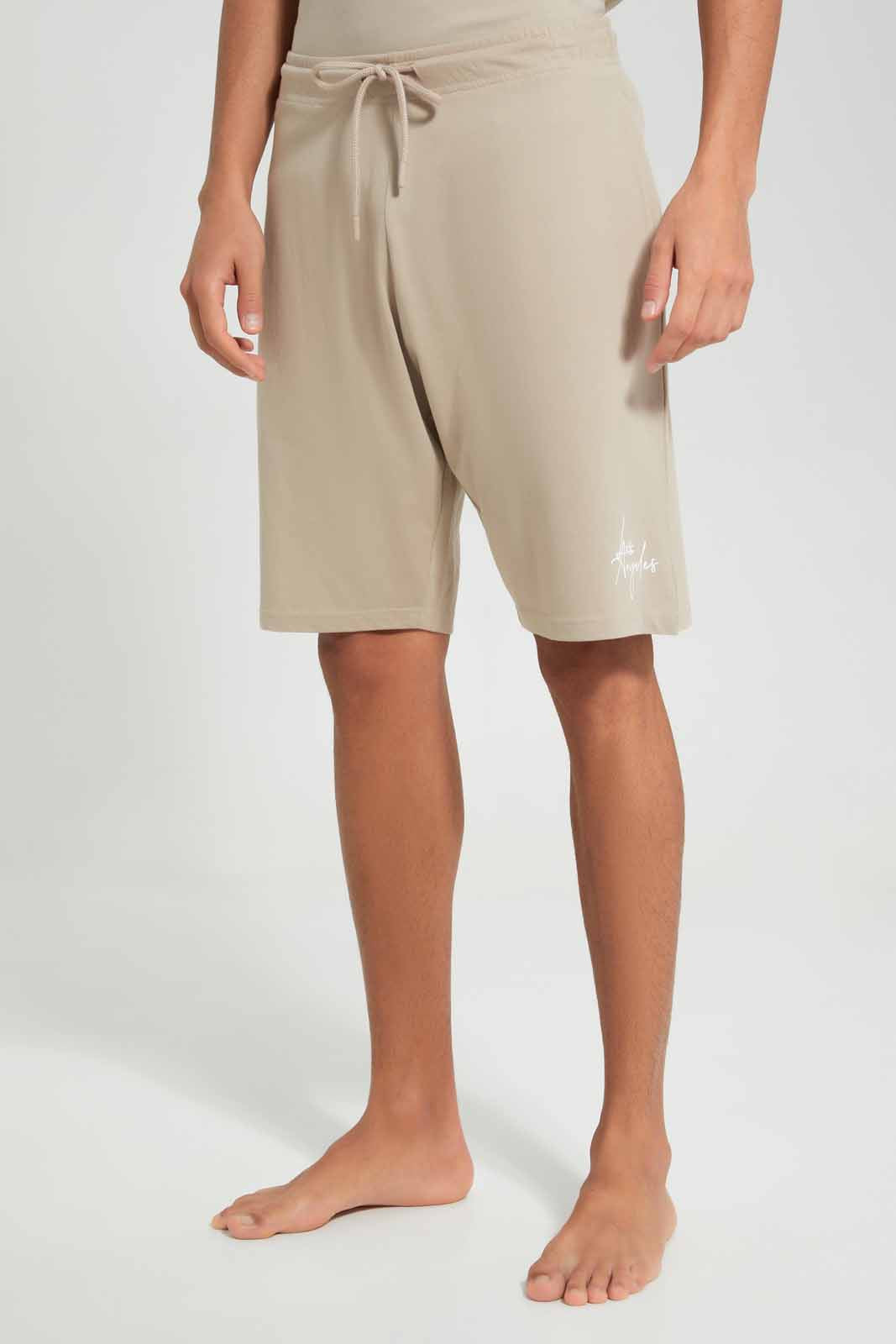 Redtag-Beige-Pyjama-Short-Set-With-Logo-Category:Pyjama-Sets,-Colour:Beige,-Deals:New-In,-Filter:Men's-Clothing,-Men-Pyjama-Sets,-New-In-Men-APL,-Non-Sale,-Section:Men,-W22O-Men's-