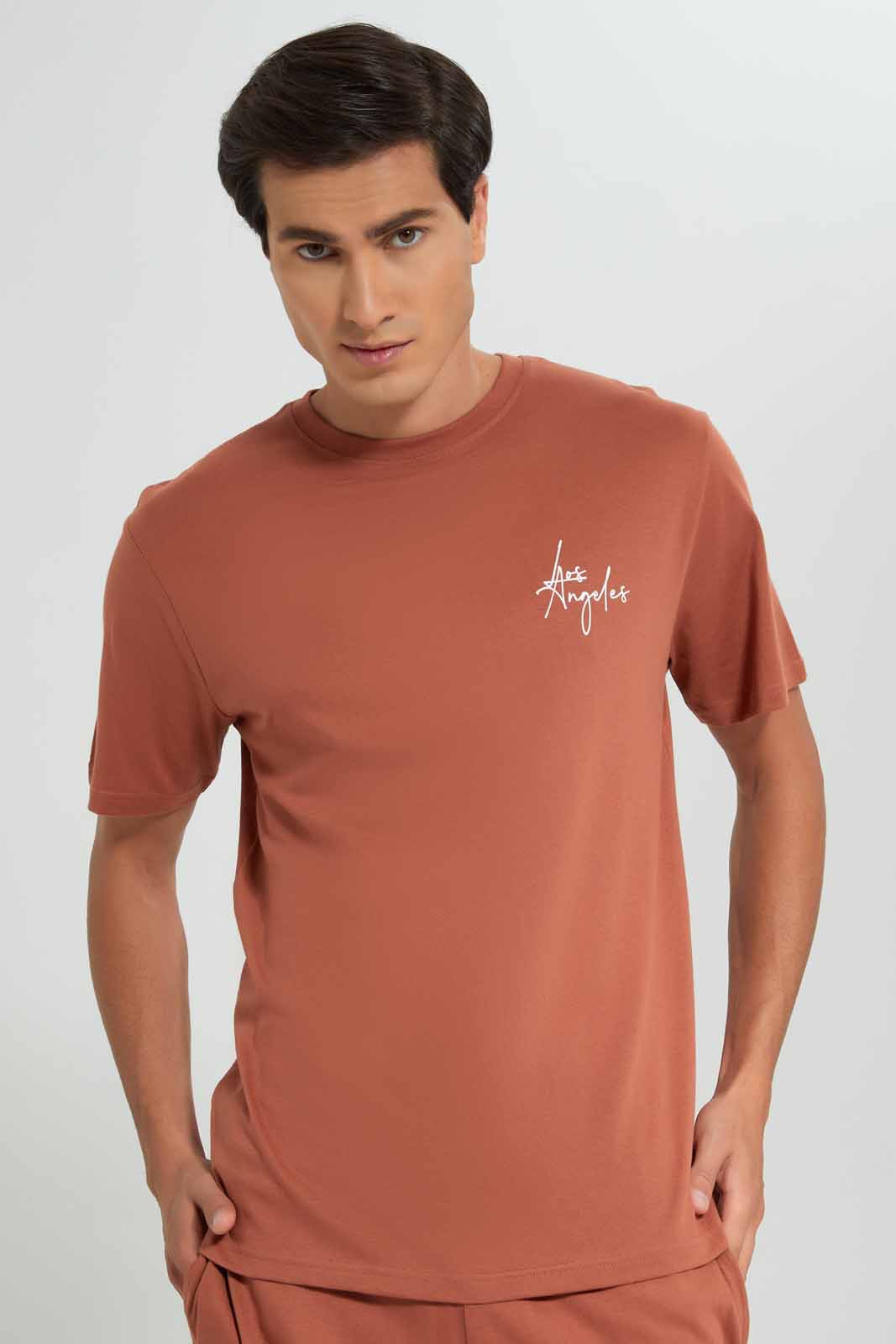 Redtag-Rust-Pyjama-Short-Set-With-Logo-Category:Pyjama-Sets,-Colour:Orange,-Deals:New-In,-Filter:Men's-Clothing,-Men-Pyjama-Sets,-New-In-Men-APL,-Non-Sale,-Section:Men,-W22O-Men's-