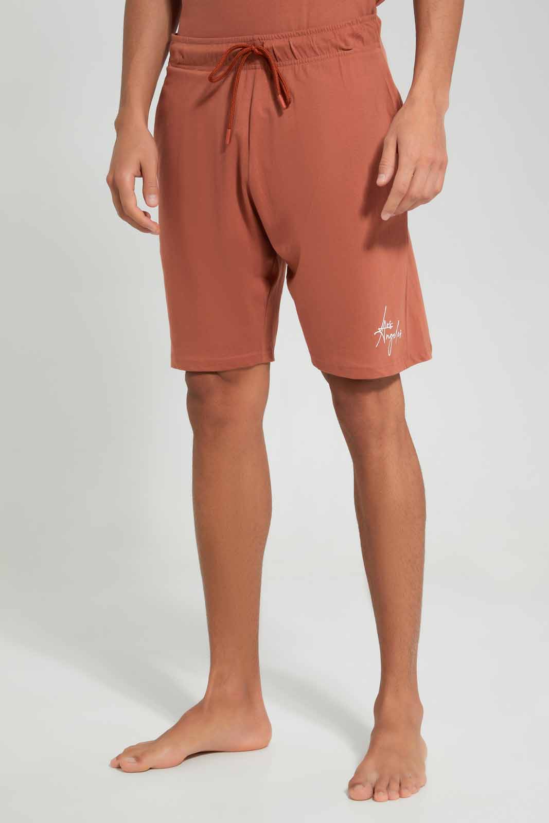 Redtag-Rust-Pyjama-Short-Set-With-Logo-Category:Pyjama-Sets,-Colour:Orange,-Deals:New-In,-Filter:Men's-Clothing,-Men-Pyjama-Sets,-New-In-Men-APL,-Non-Sale,-Section:Men,-W22O-Men's-