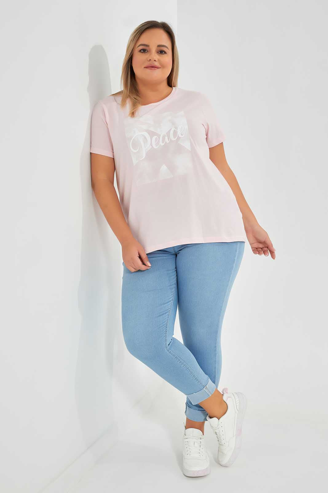 Redtag-Pink-Graphic-Tee-Category:T-Shirts,-Colour:Apricot,-Deals:New-In,-Filter:Plus-Size,-LDP-T-Shirts,-New-In-LDP-APL,-Non-Sale,-Section:Women,-TBL,-W22O-Women's-