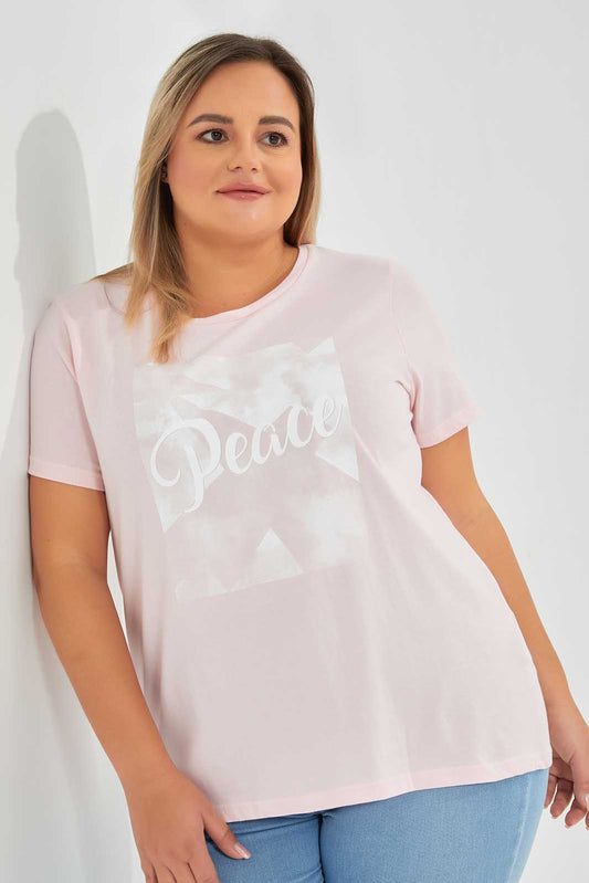 Redtag-Pink-Graphic-Tee-Category:T-Shirts,-Colour:Apricot,-Deals:New-In,-Filter:Plus-Size,-LDP-T-Shirts,-New-In-LDP-APL,-Non-Sale,-Section:Women,-TBL,-W22O-Women's-