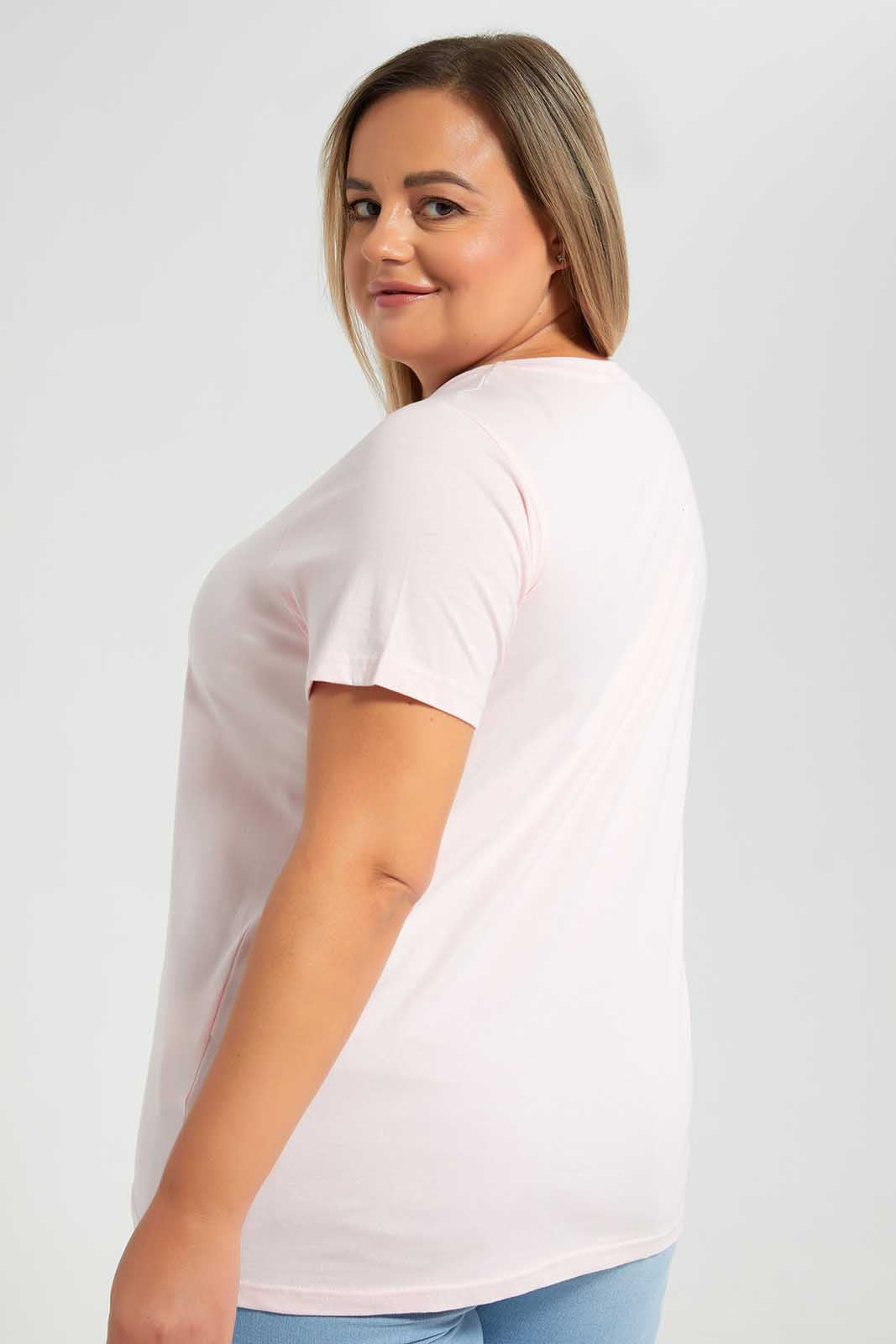Redtag-Pink-Graphic-Tee-Category:T-Shirts,-Colour:Apricot,-Deals:New-In,-Filter:Plus-Size,-LDP-T-Shirts,-New-In-LDP-APL,-Non-Sale,-Section:Women,-TBL,-W22O-Women's-