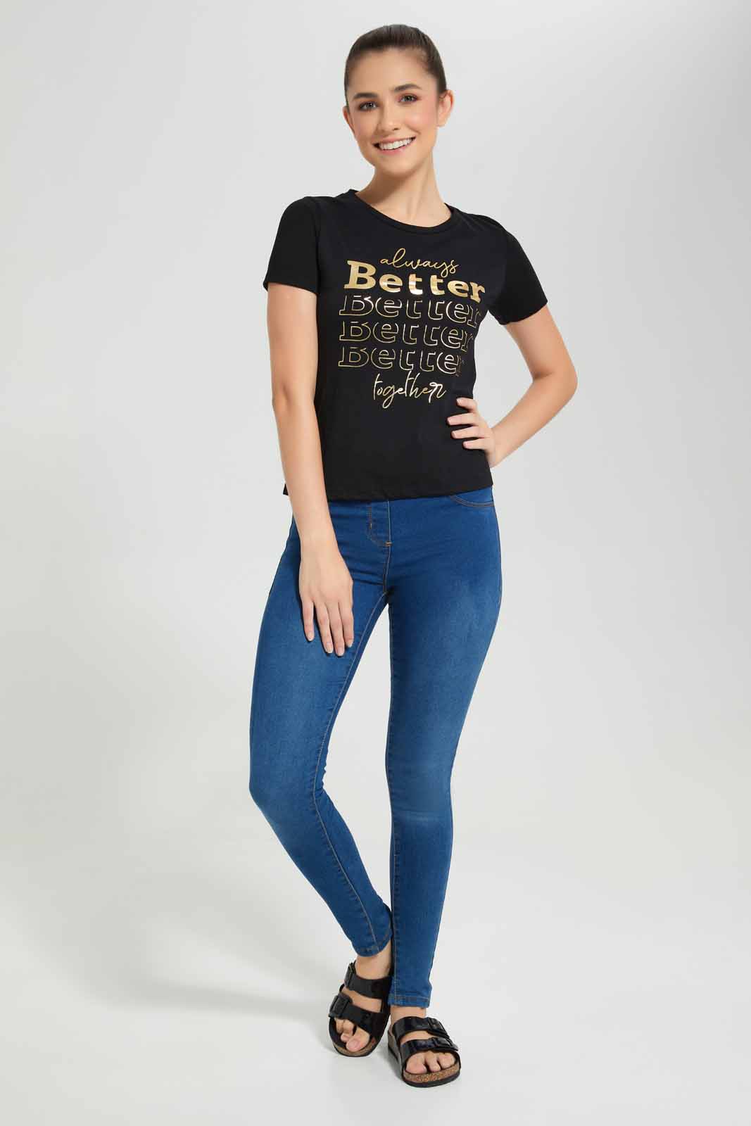 Redtag-Black-Always-Better-Printed-T-Shirt-Category:T-Shirts,-Colour:Black,-Deals:New-In,-Filter:Women's-Clothing,-New-In-Women-APL,-Non-Sale,-Section:Women,-TBL,-W22O,-Women-T-Shirts-Women's-