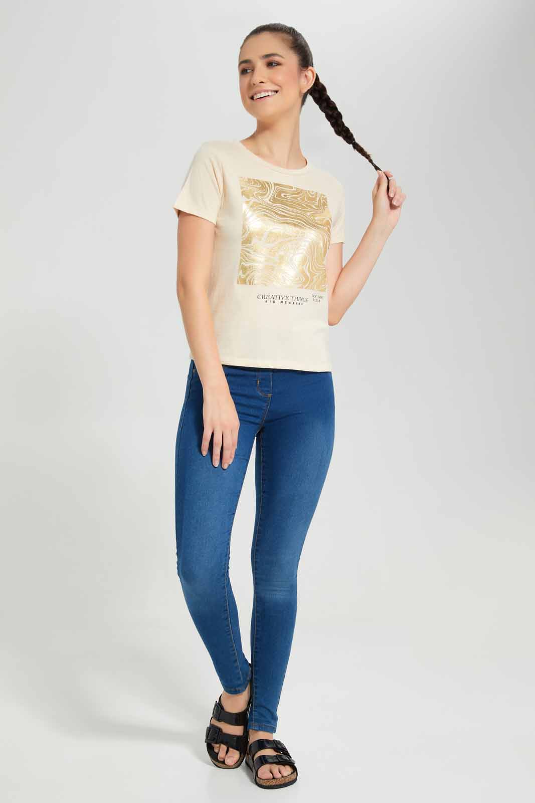 Redtag-Dusty-Pink-Creative-Printed-T-Shirt-Category:T-Shirts,-Colour:Apricot,-Deals:New-In,-Filter:Women's-Clothing,-New-In-Women-APL,-Non-Sale,-Section:Women,-TBL,-W22O,-Women-T-Shirts-Women's-