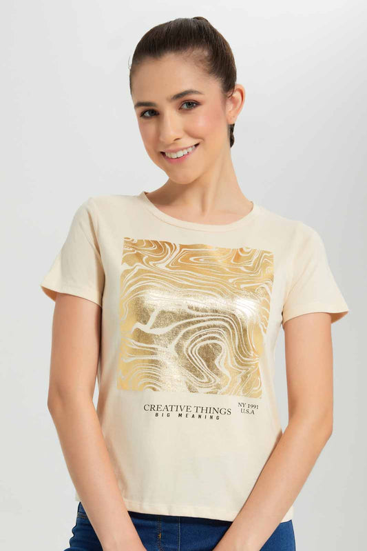 Redtag-Dusty-Pink-Creative-Printed-T-Shirt-Category:T-Shirts,-Colour:Apricot,-Deals:New-In,-Filter:Women's-Clothing,-New-In-Women-APL,-Non-Sale,-Section:Women,-TBL,-W22O,-Women-T-Shirts-Women's-