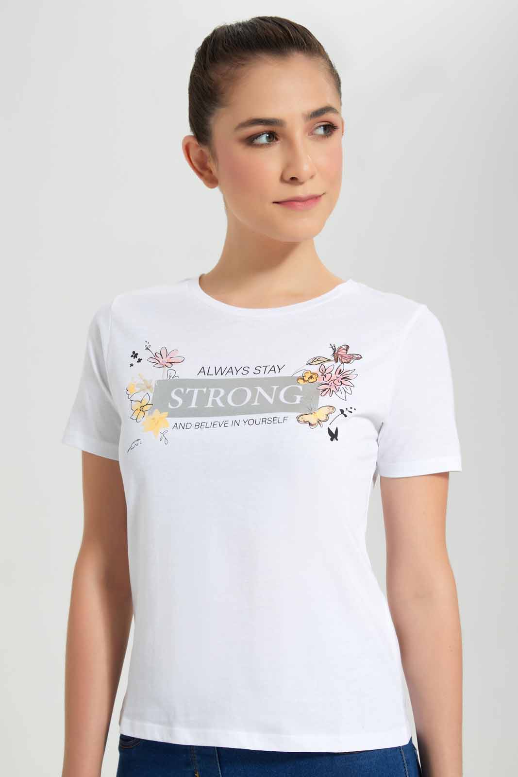 Redtag-White-Stay-Strong-Printed-T-Shirt-Category:T-Shirts,-Colour:White,-Deals:New-In,-Filter:Women's-Clothing,-New-In-Women-APL,-Non-Sale,-Section:Women,-TBL,-W22O,-Women-T-Shirts-Women's-