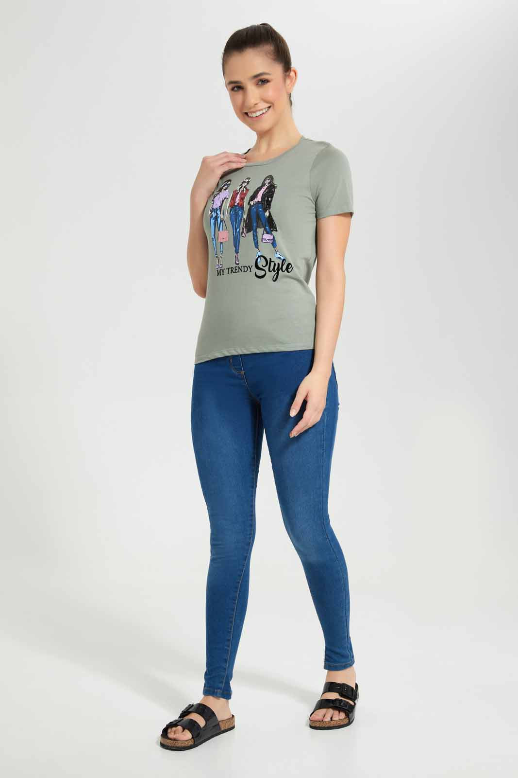 Redtag-Olive-Trend-Style-Embellished-T-Shirt-Category:T-Shirts,-Colour:Olive,-Deals:New-In,-Filter:Women's-Clothing,-New-In-Women-APL,-Non-Sale,-Section:Women,-TBL,-W22O,-Women-T-Shirts-Women's-