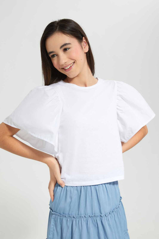 Redtag-White-Crop-Top-Category:Blouses,-Colour:White,-Deals:New-In,-Filter:Senior-Girls-(9-to-14-Yrs),-GSR-Blouses,-New-In-GSR-APL,-Non-Sale,-Section:Girls-(0-to-14Yrs),-W22O-Senior-Girls-9 to 14 Years