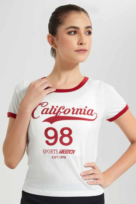 Redtag-White-Placement-Print-Active-T-Shirt-Category:T-Shirts,-Colour:White,-Deals:New-In,-Filter:Women's-Clothing,-New-In-Women-APL,-Non-Sale,-Section:Women,-W22O,-Women-T-Shirts-Women's-