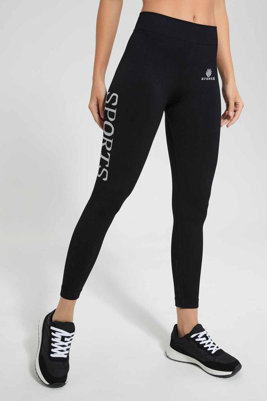 Redtag-Black-Seamless-Pant-With-Placement-Print-Category:Joggers,-Colour:Black,-Deals:New-In,-Filter:Women's-Clothing,-New-In-Women,-Non-Sale,-Section:Women,-W22O,-Women-Joggers-Women's-