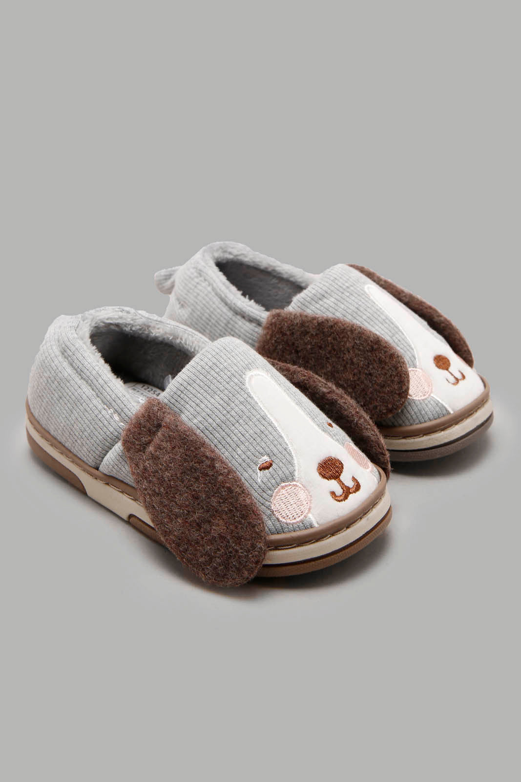 Redtag-Grey-Character-Dog-Slippers-BOY-Slippers,-Category:Slippers,-CHR,-Colour:Grey,-Deals:New-In,-Filter:Boys-Footwear-(3-to-5-Yrs),-New-In-BOY-FOO,-Non-Sale,-Section:Boys-(0-to-14Yrs),-W22A-Boys-3 to 5 Years