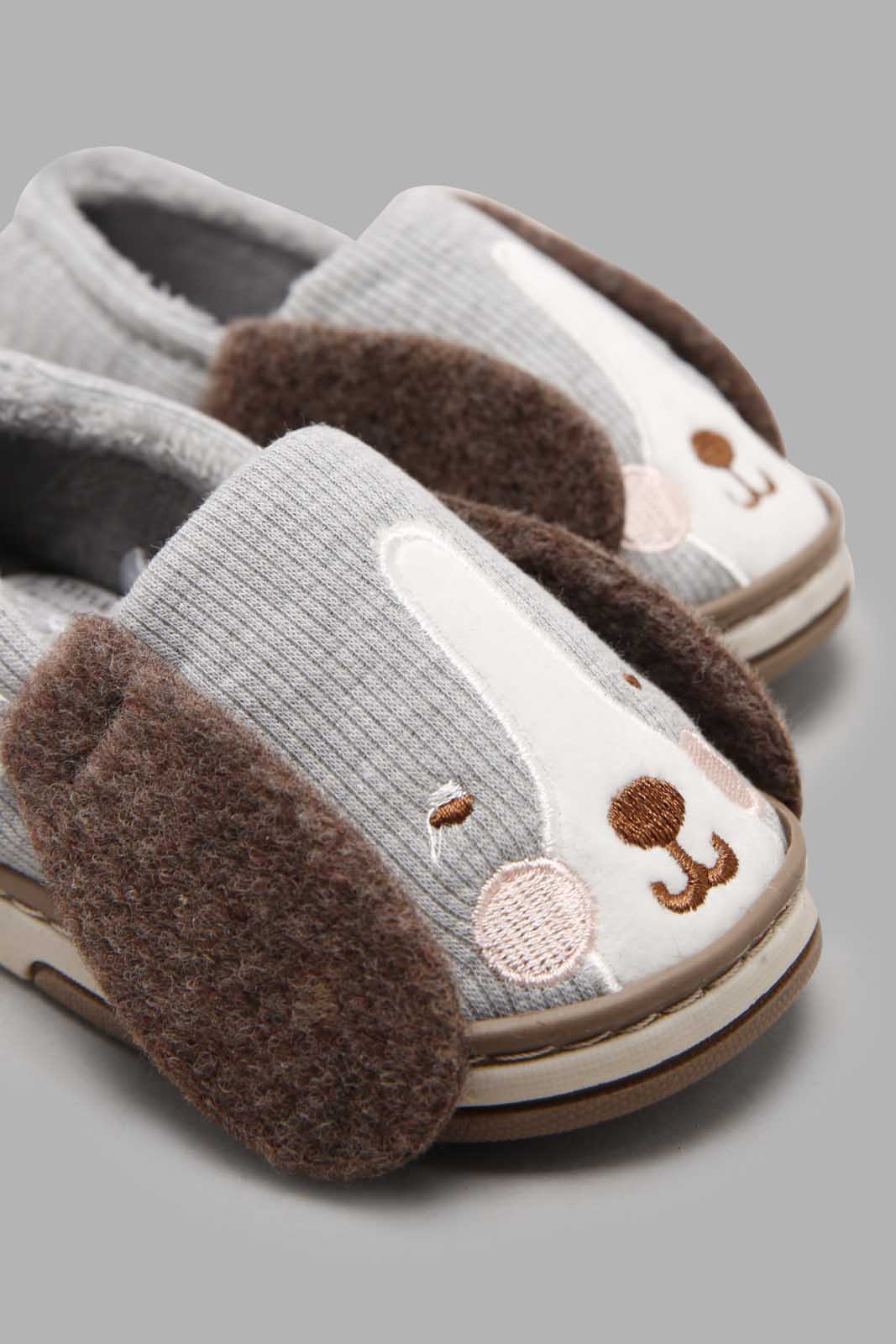 Redtag-Grey-Character-Dog-Slippers-BOY-Slippers,-Category:Slippers,-CHR,-Colour:Grey,-Deals:New-In,-Filter:Boys-Footwear-(3-to-5-Yrs),-New-In-BOY-FOO,-Non-Sale,-Section:Boys-(0-to-14Yrs),-W22A-Boys-3 to 5 Years