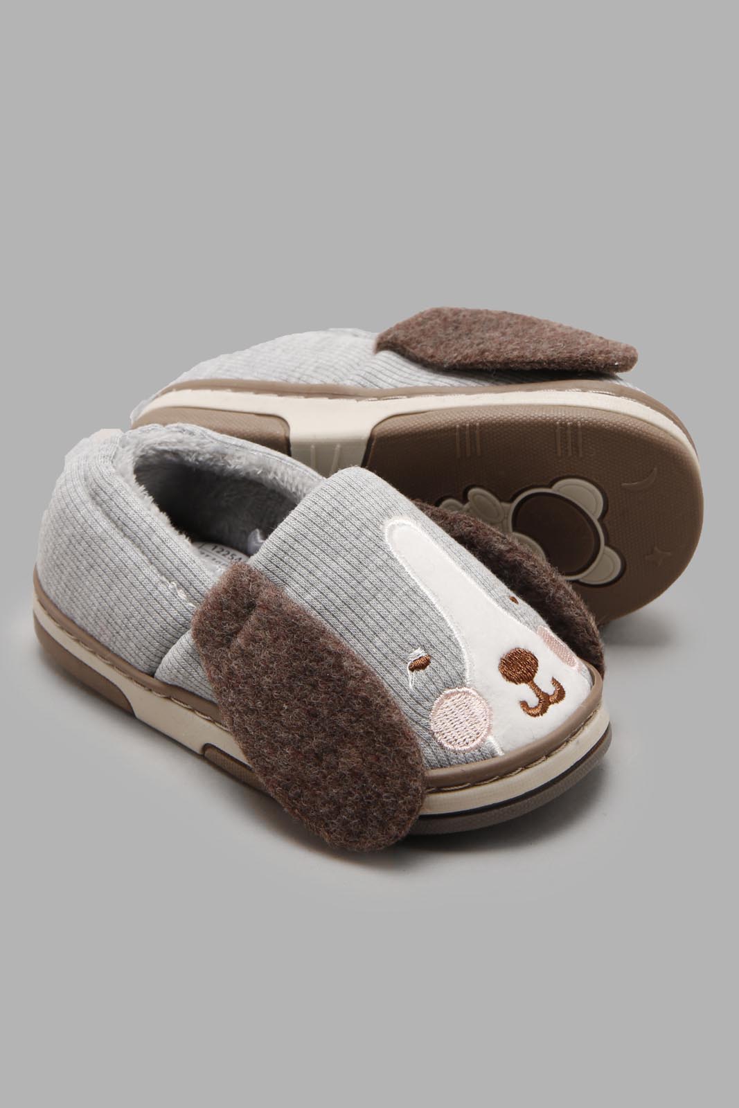Redtag-Grey-Character-Dog-Slippers-BOY-Slippers,-Category:Slippers,-CHR,-Colour:Grey,-Deals:New-In,-Filter:Boys-Footwear-(3-to-5-Yrs),-New-In-BOY-FOO,-Non-Sale,-Section:Boys-(0-to-14Yrs),-W22A-Boys-3 to 5 Years