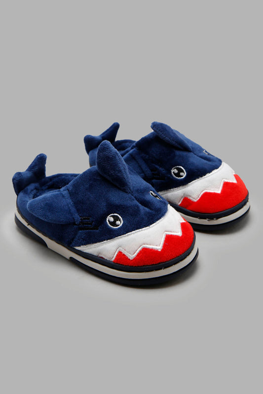 Redtag-Navy-Character-Shark-Slippers-BOY-Slippers,-Category:Slippers,-CHR,-Colour:Navy,-Deals:New-In,-Filter:Boys-Footwear-(3-to-5-Yrs),-New-In-BOY-FOO,-Non-Sale,-Section:Boys-(0-to-14Yrs),-W22A-Boys-3 to 5 Years