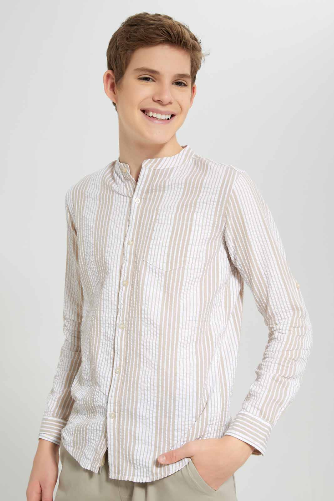 Redtag-White-With-Grey-Seersucker-Casual-Shirt-BSR-Shirts,-Category:Shirts,-Colour:White,-Deals:New-In,-Filter:Senior-Boys-(8-to-14-Yrs),-New-In-BSR-APL,-Non-Sale,-Section:Boys-(0-to-14Yrs),-W22O-Senior-Boys-9 to 14 Years