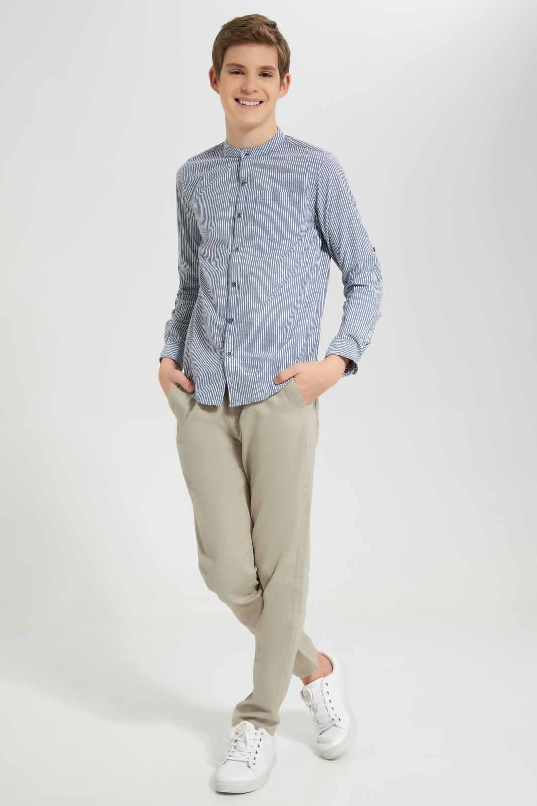 Redtag-Navy-With-White-Stripe-Seersucker-Casual-Shirt-BSR-Shirts,-Category:Shirts,-Colour:Navy,-Deals:New-In,-Filter:Senior-Boys-(8-to-14-Yrs),-New-In-BSR-APL,-Non-Sale,-Section:Boys-(0-to-14Yrs),-W22O-Senior-Boys-9 to 14 Years
