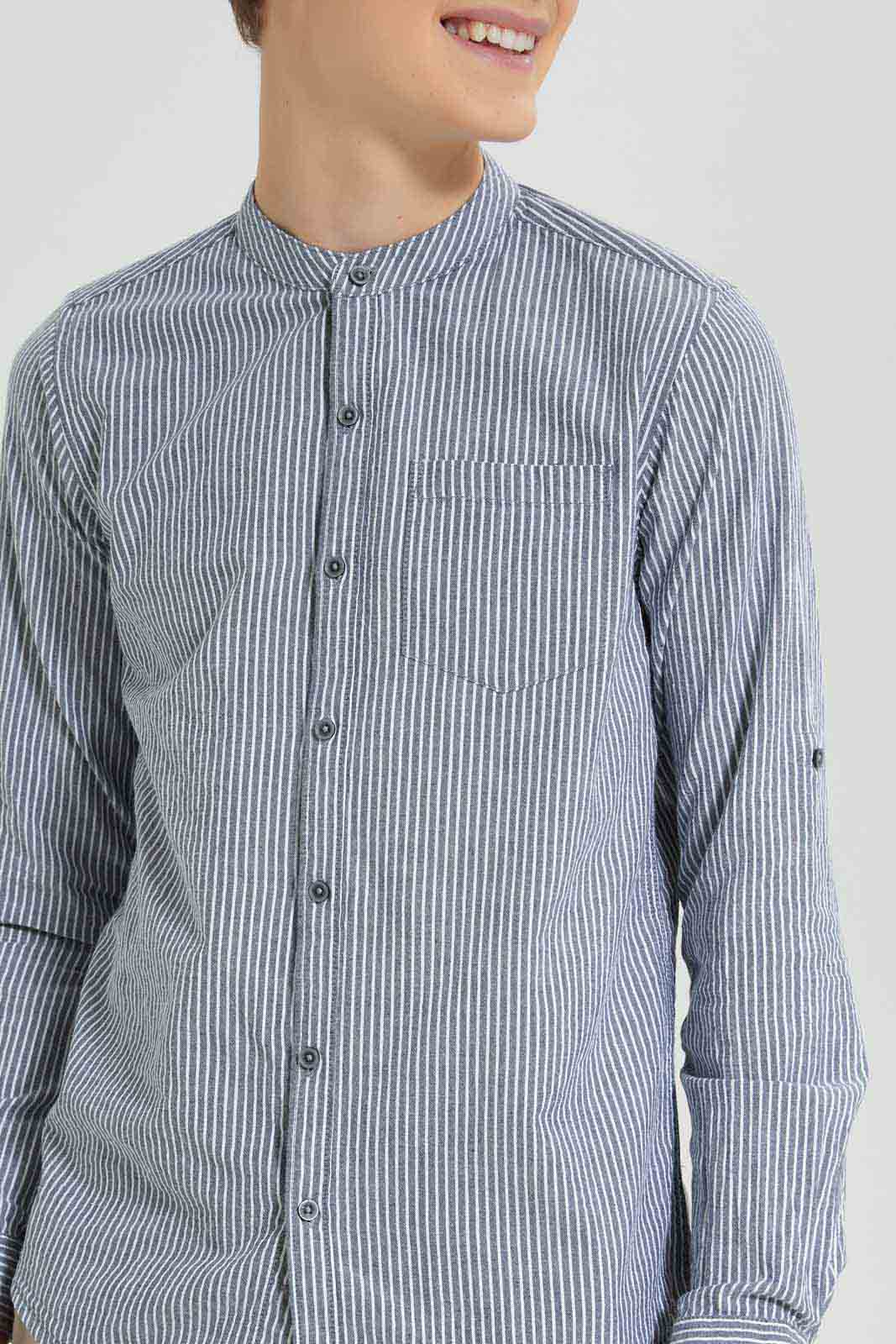 Redtag-Navy-With-White-Stripe-Seersucker-Casual-Shirt-BSR-Shirts,-Category:Shirts,-Colour:Navy,-Deals:New-In,-Filter:Senior-Boys-(8-to-14-Yrs),-New-In-BSR-APL,-Non-Sale,-Section:Boys-(0-to-14Yrs),-W22O-Senior-Boys-9 to 14 Years