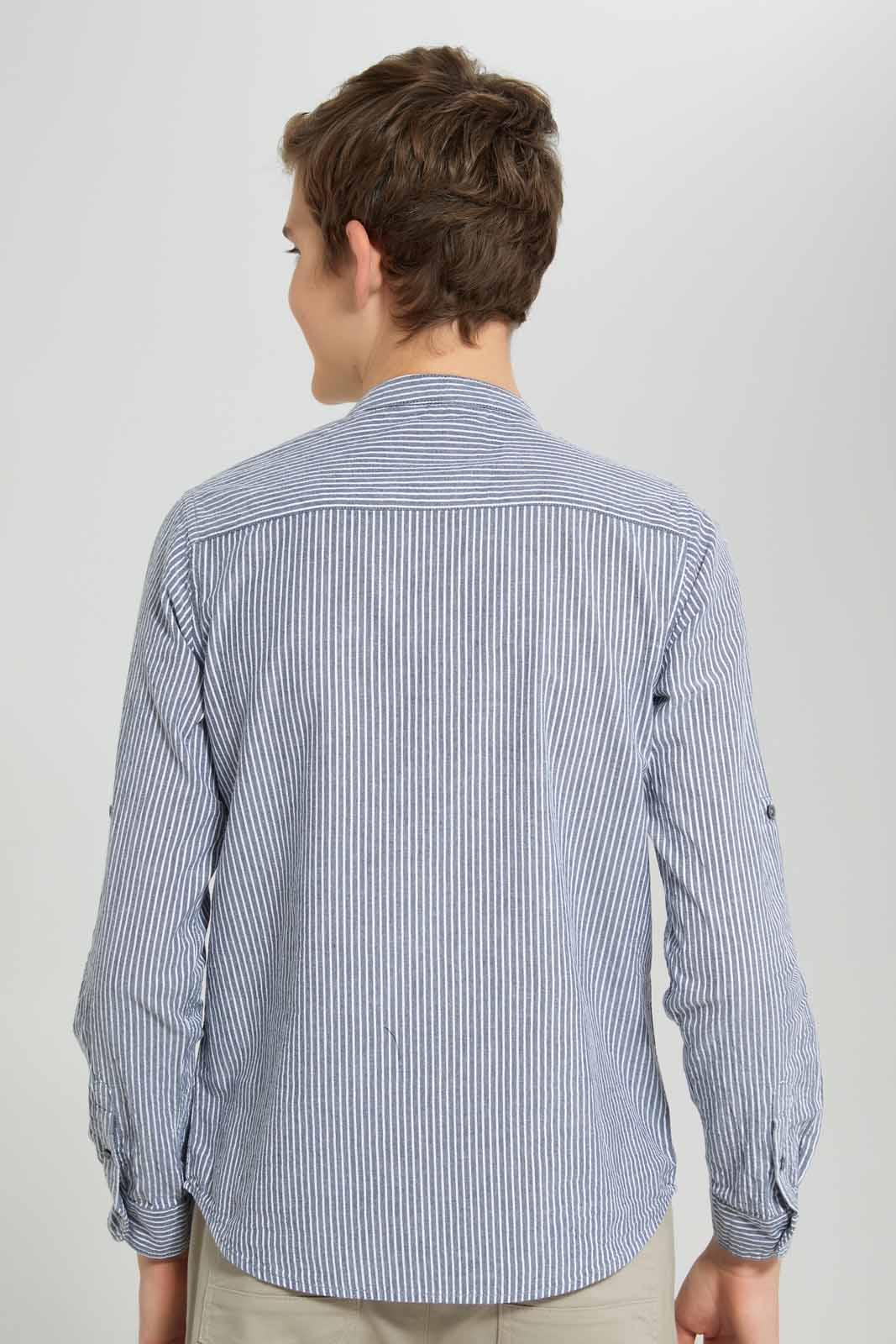 Redtag-Navy-With-White-Stripe-Seersucker-Casual-Shirt-BSR-Shirts,-Category:Shirts,-Colour:Navy,-Deals:New-In,-Filter:Senior-Boys-(8-to-14-Yrs),-New-In-BSR-APL,-Non-Sale,-Section:Boys-(0-to-14Yrs),-W22O-Senior-Boys-9 to 14 Years