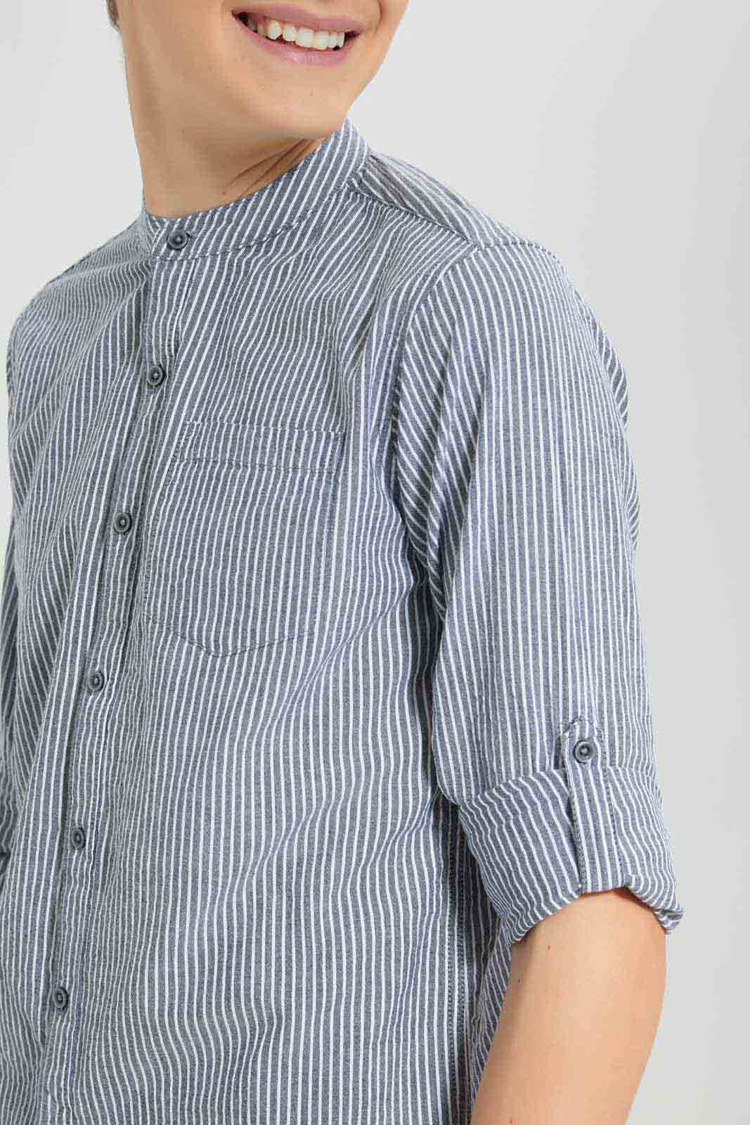 Redtag-Navy-With-White-Stripe-Seersucker-Casual-Shirt-BSR-Shirts,-Category:Shirts,-Colour:Navy,-Deals:New-In,-Filter:Senior-Boys-(8-to-14-Yrs),-New-In-BSR-APL,-Non-Sale,-Section:Boys-(0-to-14Yrs),-W22O-Senior-Boys-9 to 14 Years