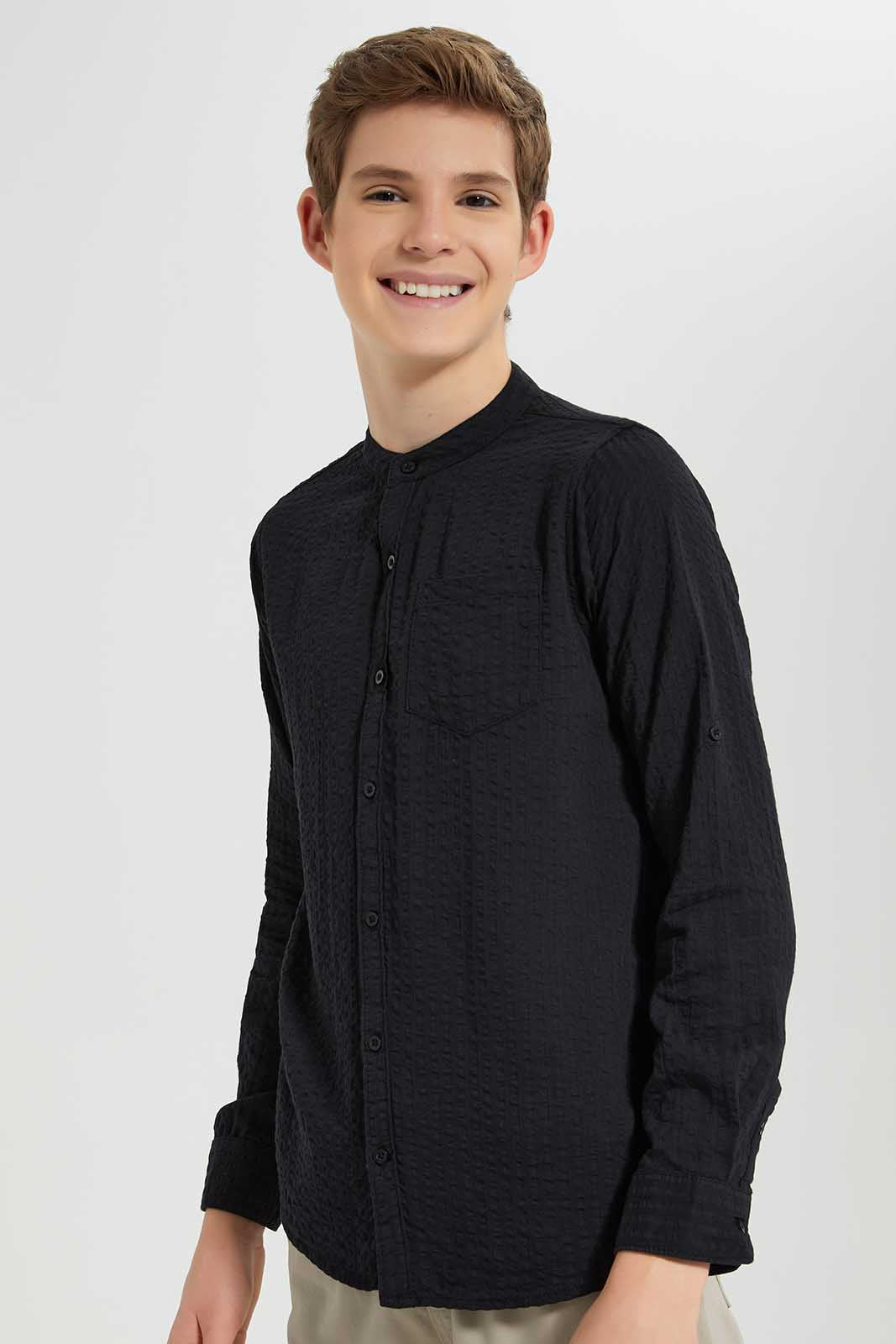 Redtag-Black-Seersucker-Solid-Casual-Shirt-BSR-Shirts,-Category:Shirts,-Colour:Black,-Deals:New-In,-Filter:Senior-Boys-(8-to-14-Yrs),-New-In-BSR-APL,-Non-Sale,-Section:Boys-(0-to-14Yrs),-W22O-Senior-Boys-9 to 14 Years