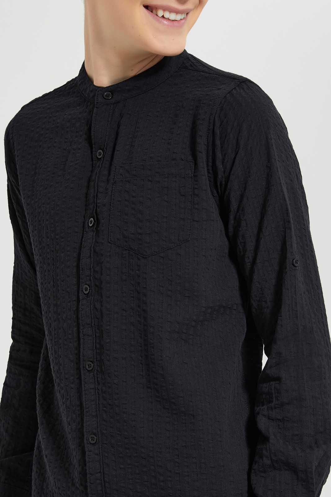 Redtag-Black-Seersucker-Solid-Casual-Shirt-BSR-Shirts,-Category:Shirts,-Colour:Black,-Deals:New-In,-Filter:Senior-Boys-(8-to-14-Yrs),-New-In-BSR-APL,-Non-Sale,-Section:Boys-(0-to-14Yrs),-W22O-Senior-Boys-9 to 14 Years