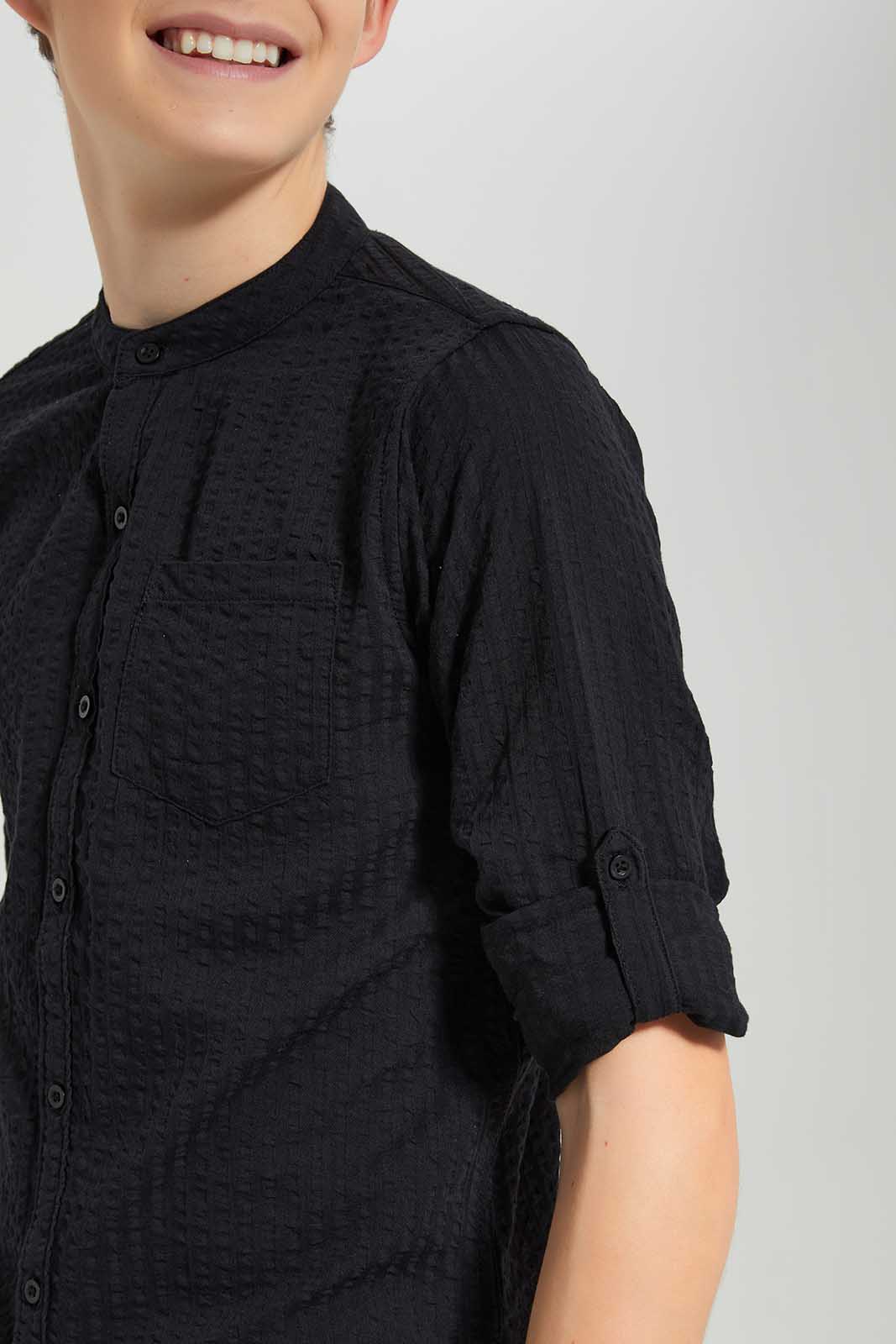 Redtag-Black-Seersucker-Solid-Casual-Shirt-BSR-Shirts,-Category:Shirts,-Colour:Black,-Deals:New-In,-Filter:Senior-Boys-(8-to-14-Yrs),-New-In-BSR-APL,-Non-Sale,-Section:Boys-(0-to-14Yrs),-W22O-Senior-Boys-9 to 14 Years