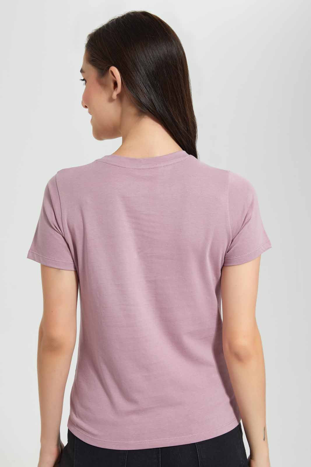 Redtag-Mauve-Butterfly-Be-The-Change-Printed-T-Shirt-Category:T-Shirts,-Colour:Mauve,-Deals:New-In,-Filter:Women's-Clothing,-New-In-Women,-Non-Sale,-Section:Women,-TBL,-W22O,-Women-T-Shirts-Women's-