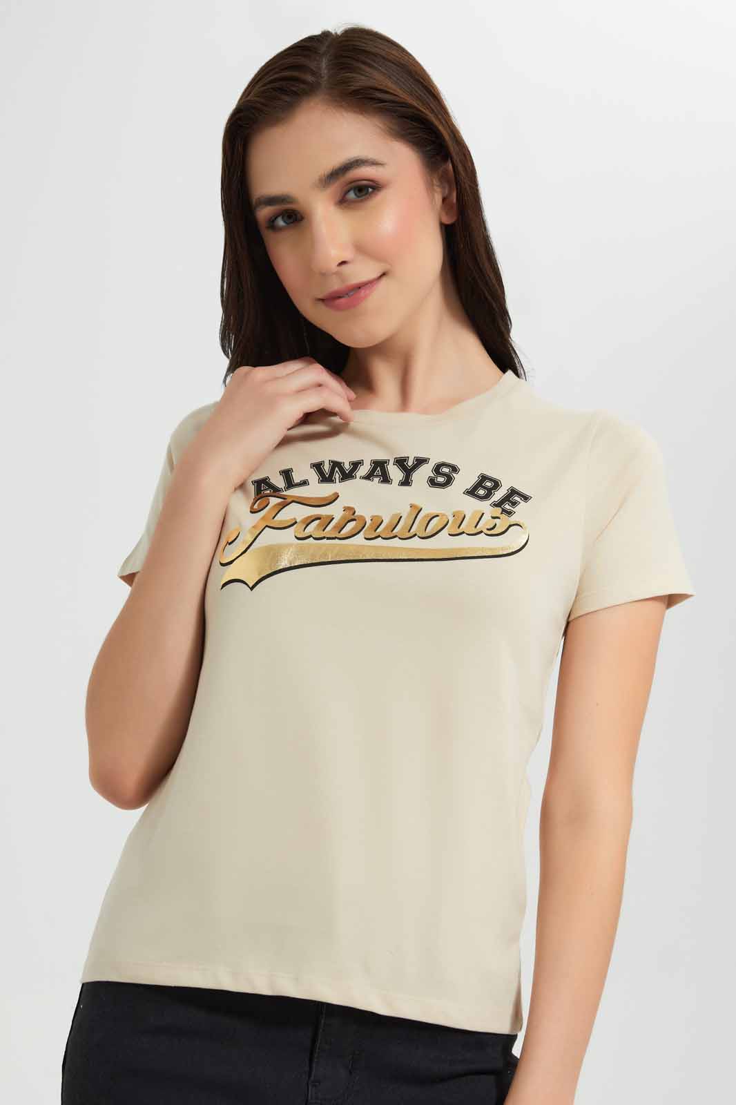 Redtag-Beige-Fabulous-Printed-T-Shirt-Category:T-Shirts,-Colour:Beige,-Deals:New-In,-Filter:Women's-Clothing,-New-In-Women,-Non-Sale,-Section:Women,-TBL,-W22O,-Women-T-Shirts-Women's-