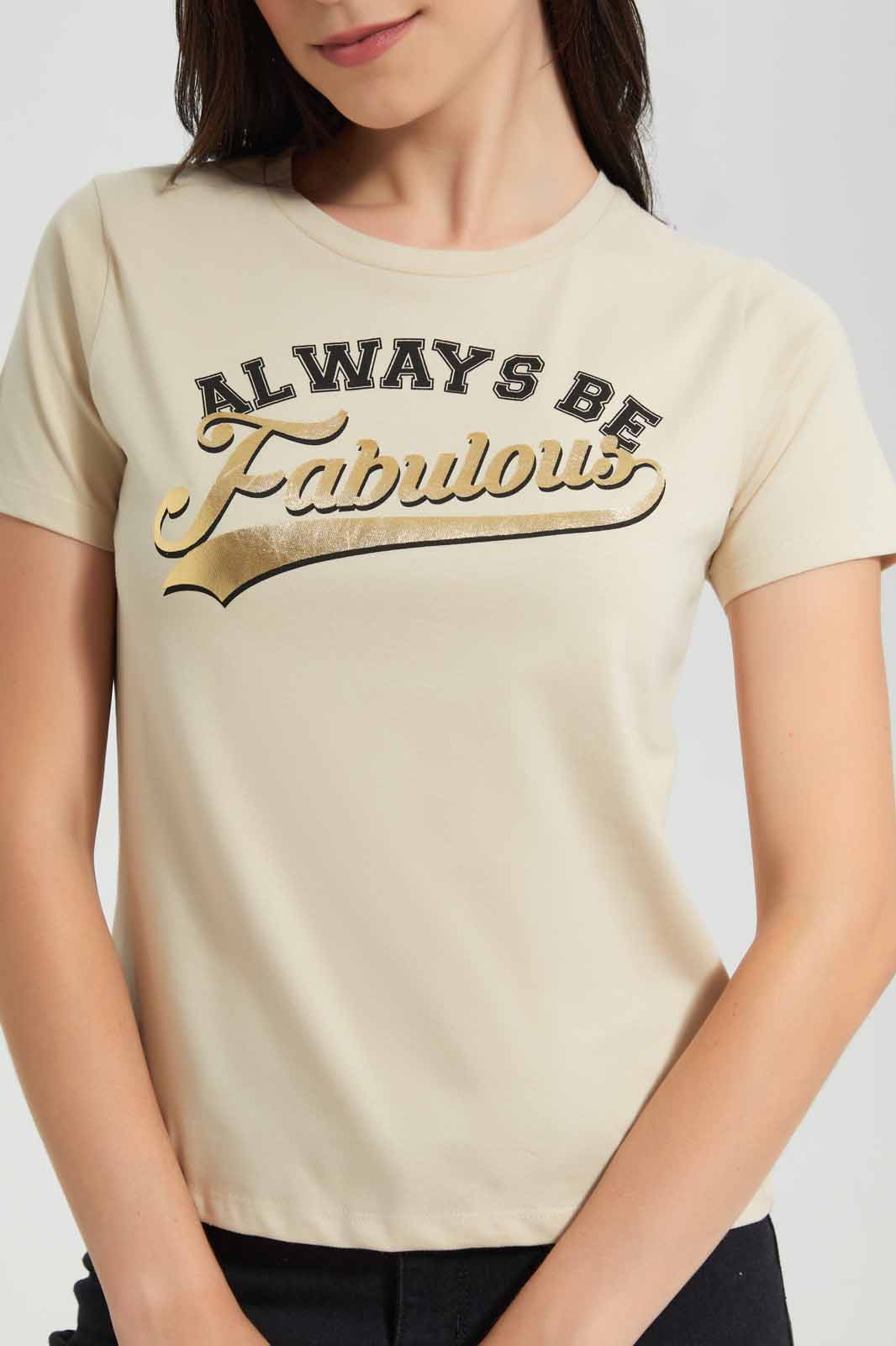 Redtag-Beige-Fabulous-Printed-T-Shirt-Category:T-Shirts,-Colour:Beige,-Deals:New-In,-Filter:Women's-Clothing,-New-In-Women,-Non-Sale,-Section:Women,-TBL,-W22O,-Women-T-Shirts-Women's-