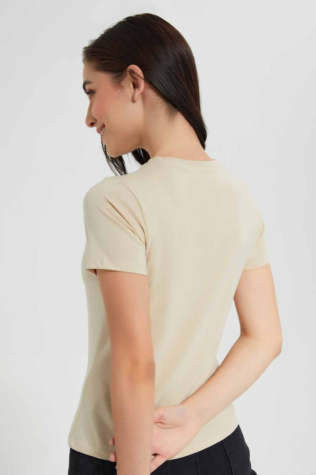 Redtag-Beige-Fabulous-Printed-T-Shirt-Category:T-Shirts,-Colour:Beige,-Deals:New-In,-Filter:Women's-Clothing,-New-In-Women,-Non-Sale,-Section:Women,-TBL,-W22O,-Women-T-Shirts-Women's-