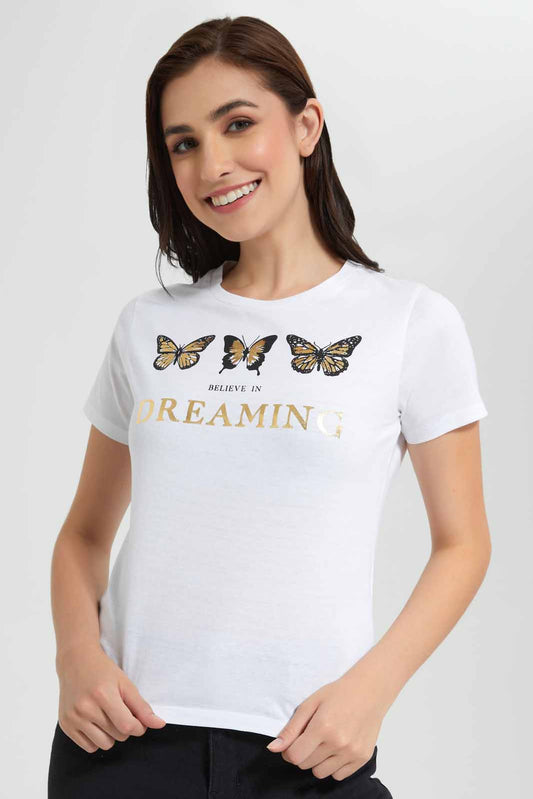 Redtag-White-Butterfly-Dreaming-Printed-T-Shirt-Category:T-Shirts,-Colour:White,-Deals:New-In,-Filter:Women's-Clothing,-New-In-Women,-Non-Sale,-Section:Women,-TBL,-W22O,-Women-T-Shirts-Women's-