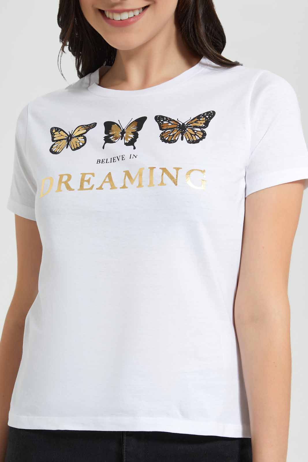 Redtag-White-Butterfly-Dreaming-Printed-T-Shirt-Category:T-Shirts,-Colour:White,-Deals:New-In,-Filter:Women's-Clothing,-New-In-Women,-Non-Sale,-Section:Women,-TBL,-W22O,-Women-T-Shirts-Women's-