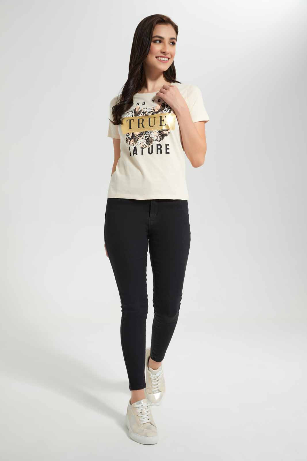 Redtag-Blush-True-Nature-Printed-T-Shirt-Category:T-Shirts,-Colour:Apricot,-Deals:New-In,-Filter:Women's-Clothing,-New-In-Women,-Non-Sale,-Section:Women,-TBL,-W22O,-Women-T-Shirts-Women's-