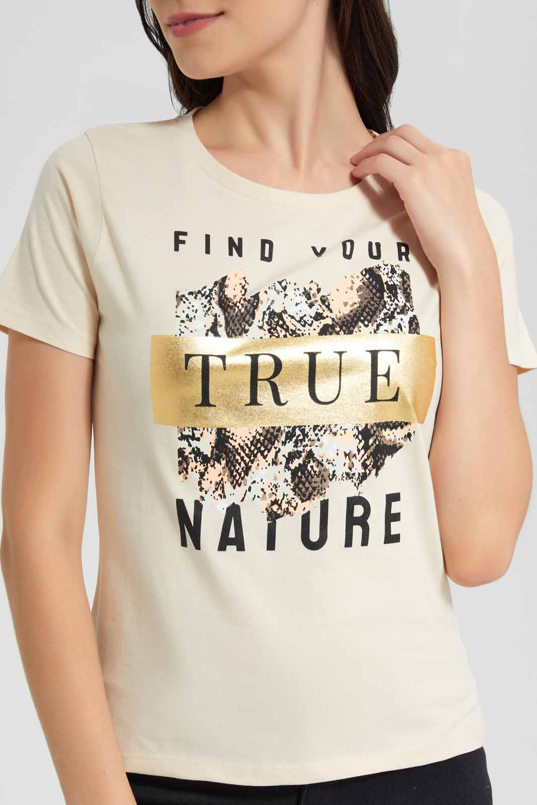 Redtag-Blush-True-Nature-Printed-T-Shirt-Category:T-Shirts,-Colour:Apricot,-Deals:New-In,-Filter:Women's-Clothing,-New-In-Women,-Non-Sale,-Section:Women,-TBL,-W22O,-Women-T-Shirts-Women's-