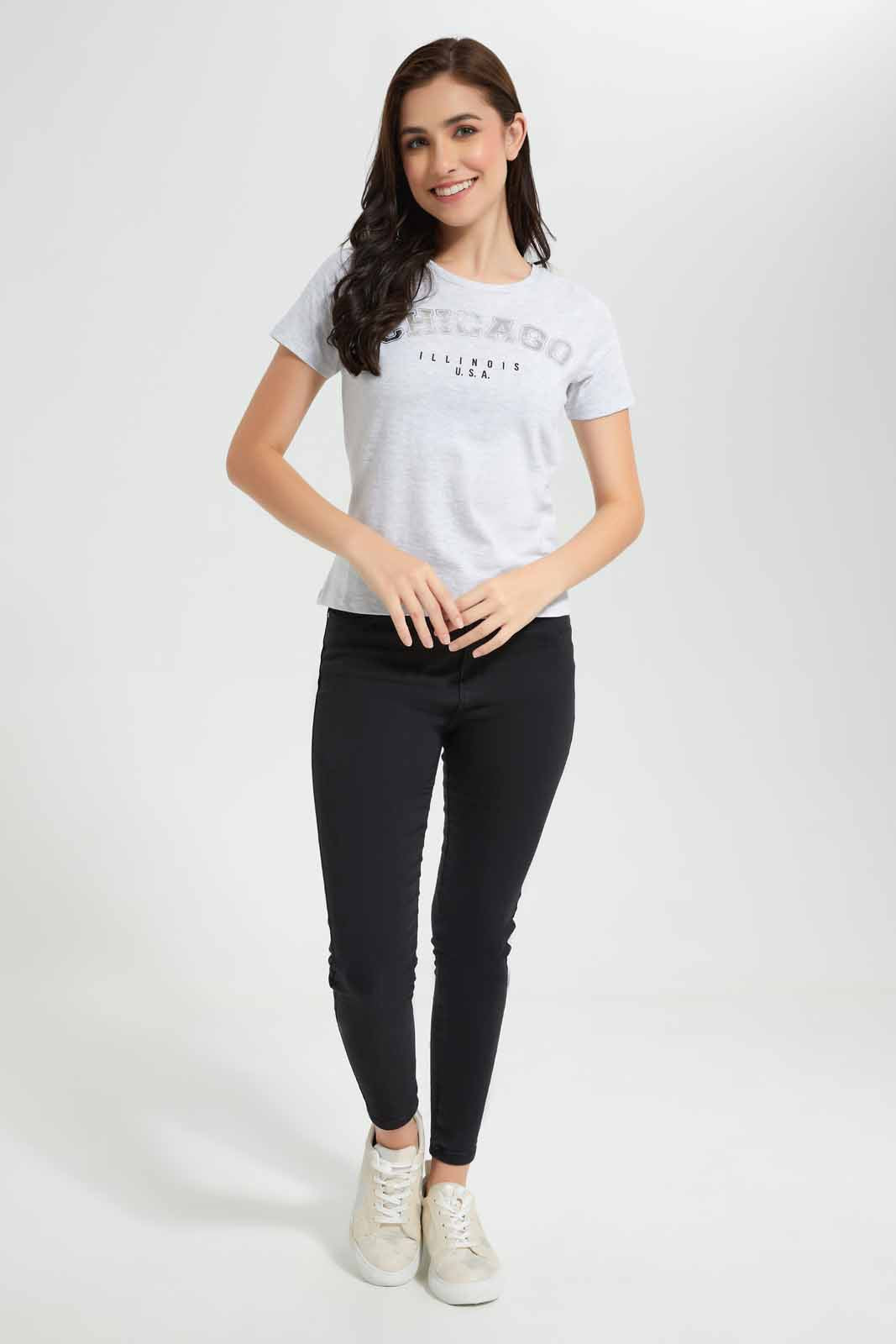 Redtag-Grey-Melange-Chicago-Printed-T-Shirt-Category:T-Shirts,-Colour:Grey,-Deals:New-In,-Filter:Women's-Clothing,-New-In-Women,-Non-Sale,-Section:Women,-TBL,-W22O,-Women-T-Shirts-Women's-