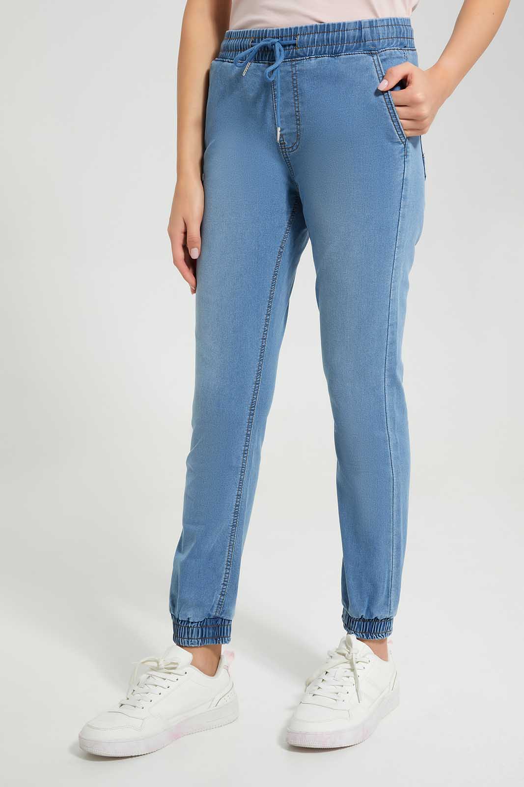 Redtag-Light-Wash-Knit-Denim-Jogger-Category:Jeans,-Colour:Light-Wash,-Deals:New-In,-Filter:Women's-Clothing,-FIT-WALL-(FTW),-New-In-Women-APL,-Non-Sale,-Section:Women,-W22O,-Women-Jeans-Women's-