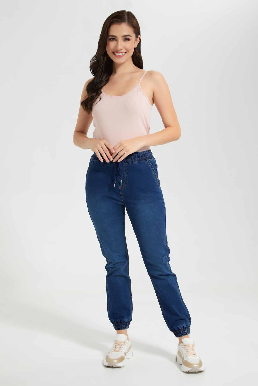 Redtag-Dark-Wash-Knit-Denim-Jogger-Category:Jeans,-Colour:Dark-Wash,-Deals:New-In,-Filter:Women's-Clothing,-FIT-WALL-(FTW),-New-In-Women-APL,-Non-Sale,-Section:Women,-W22O,-Women-Jeans-Women's-