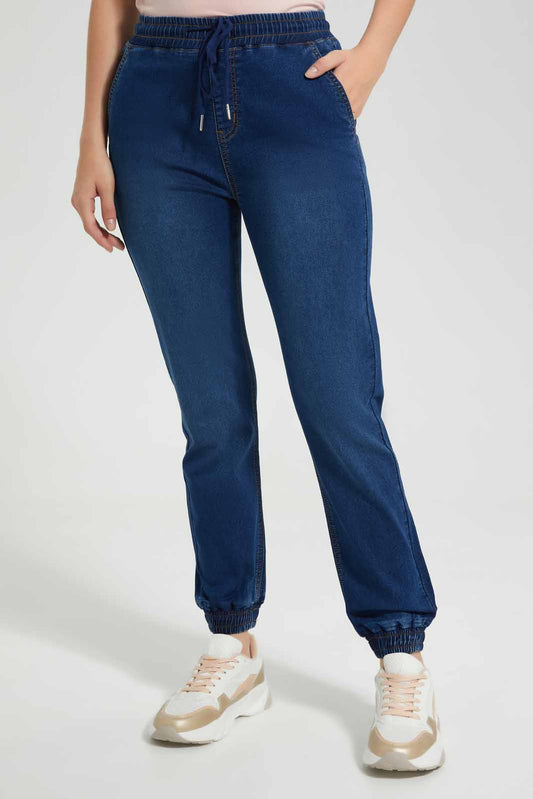 Redtag-Dark-Wash-Knit-Denim-Jogger-Category:Jeans,-Colour:Dark-Wash,-Deals:New-In,-Filter:Women's-Clothing,-FIT-WALL-(FTW),-New-In-Women-APL,-Non-Sale,-Section:Women,-W22O,-Women-Jeans-Women's-
