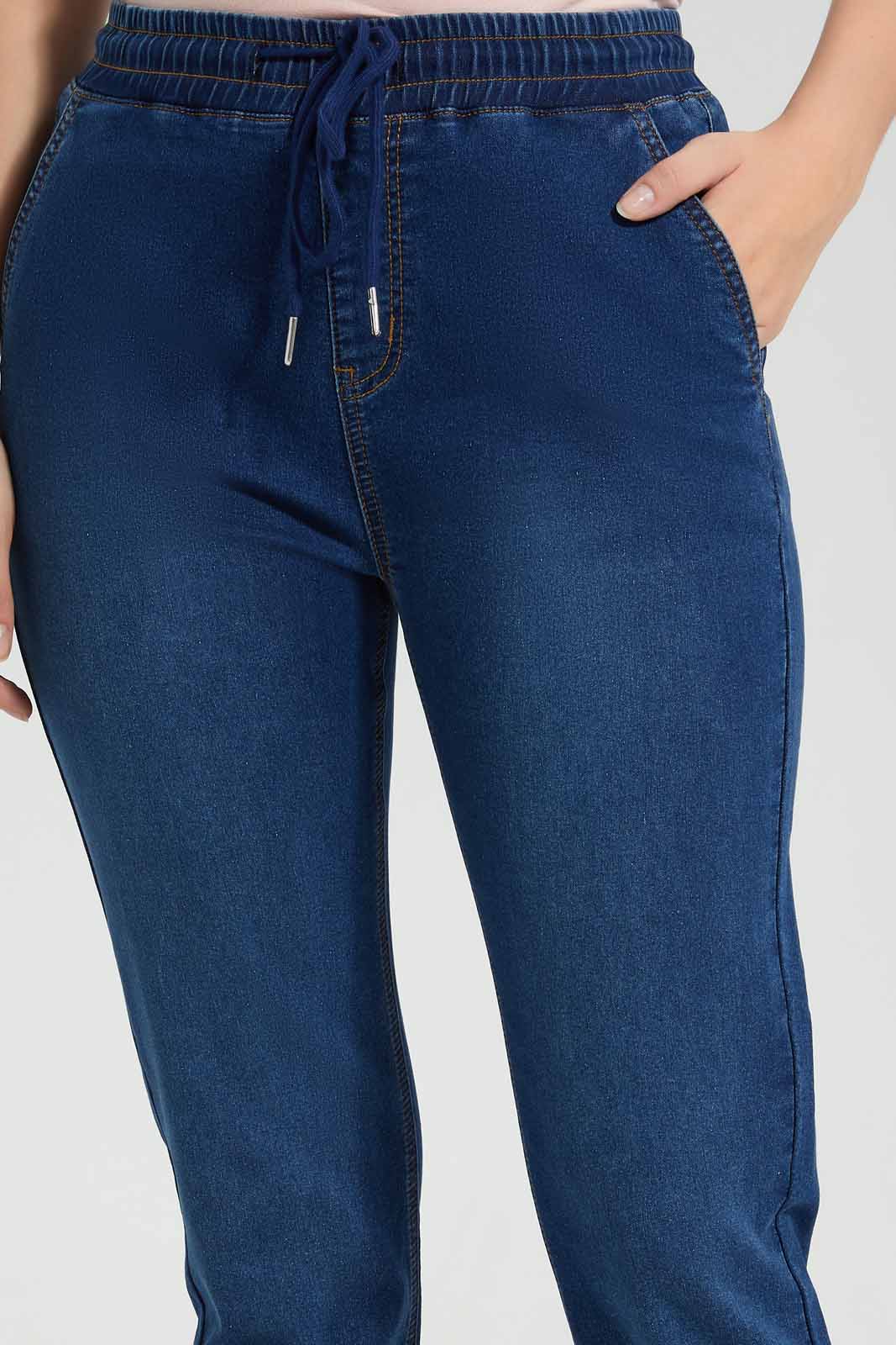 Redtag-Dark-Wash-Knit-Denim-Jogger-Category:Jeans,-Colour:Dark-Wash,-Deals:New-In,-Filter:Women's-Clothing,-FIT-WALL-(FTW),-New-In-Women-APL,-Non-Sale,-Section:Women,-W22O,-Women-Jeans-Women's-