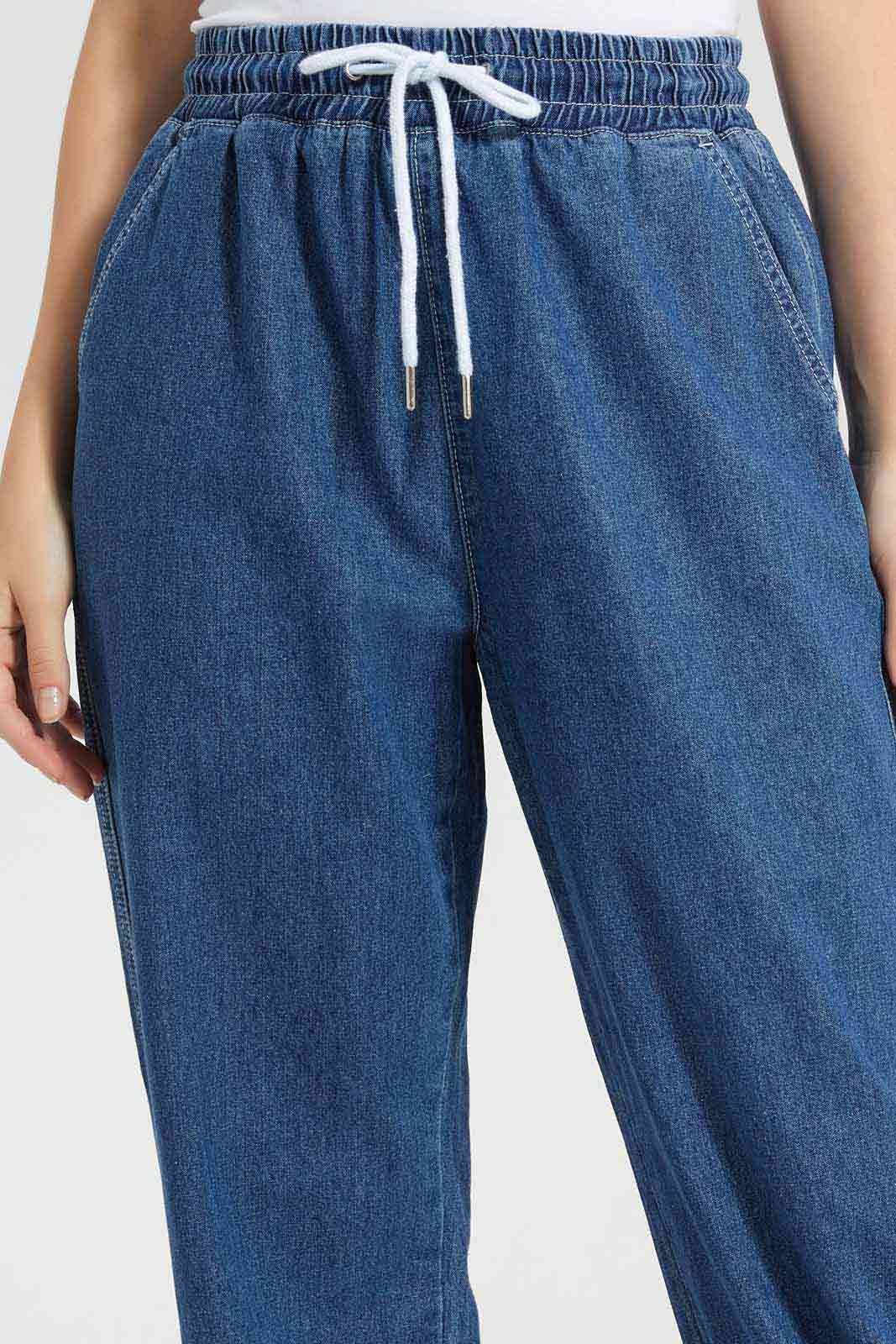 Redtag-Dark-Wash-Jogger-With-Drowchord-Category:Jeans,-Colour:Dark-Wash,-Deals:New-In,-Filter:Women's-Clothing,-New-In-Women-APL,-Non-Sale,-Section:Women,-TBL,-W22O,-Women-Jeans-Women's-